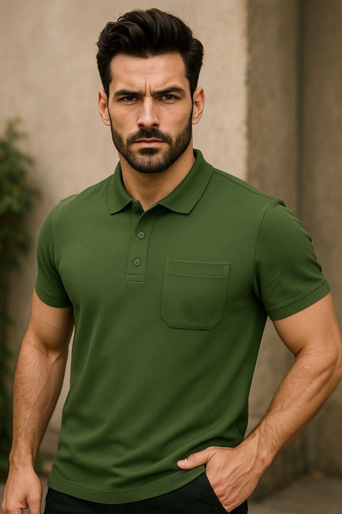 Erkek 3'Lü Paket Slim Fit Tişört Dar Kesim Nefes Alan Kumaş Polo Yaka T-Shirt