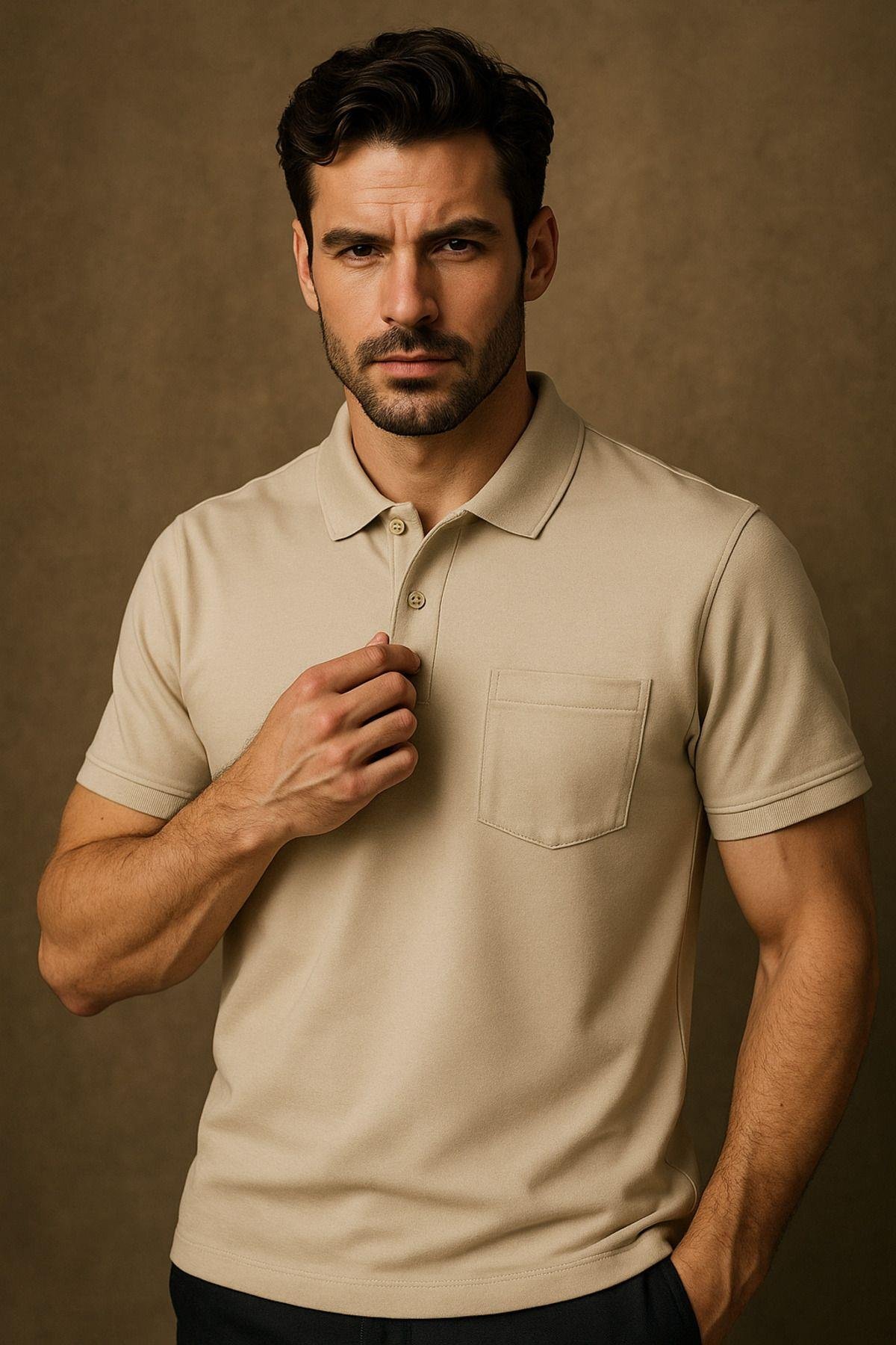 Erkek 3'Lü Paket Slim Fit Tişört Dar Kesim Nefes Alan Kumaş Polo Yaka T-Shirt