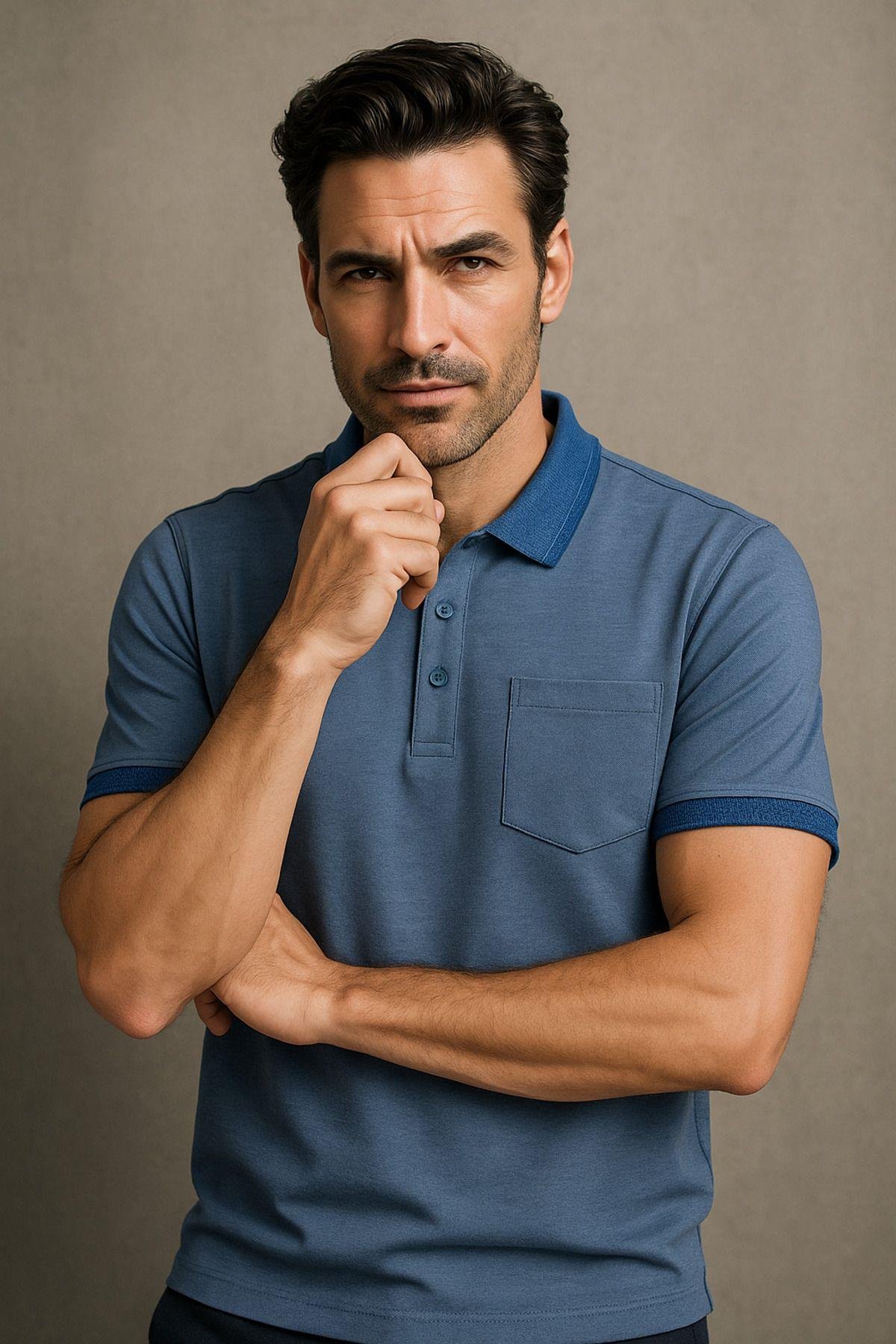 Erkek 3'Lü Paket Slim Fit Tişört Dar Kesim Nefes Alan Kumaş Polo Yaka T-Shirt