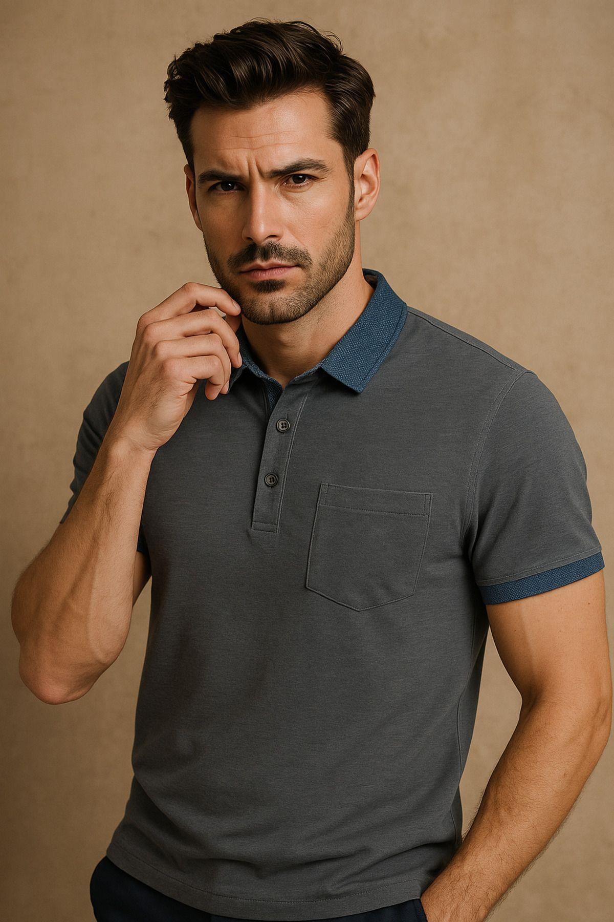 Erkek 3'Lü Paket Slim Fit Tişört Dar Kesim Nefes Alan Kumaş Polo Yaka T-Shirt