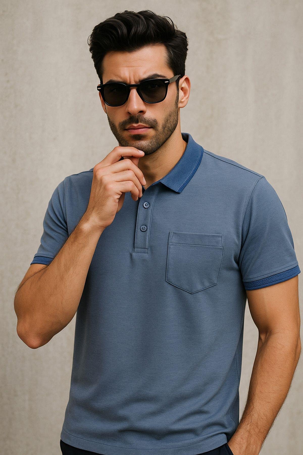 Erkek 3'Lü Paket Slim Fit Tişört Dar Kesim Nefes Alan Kumaş Polo Yaka T-Shirt