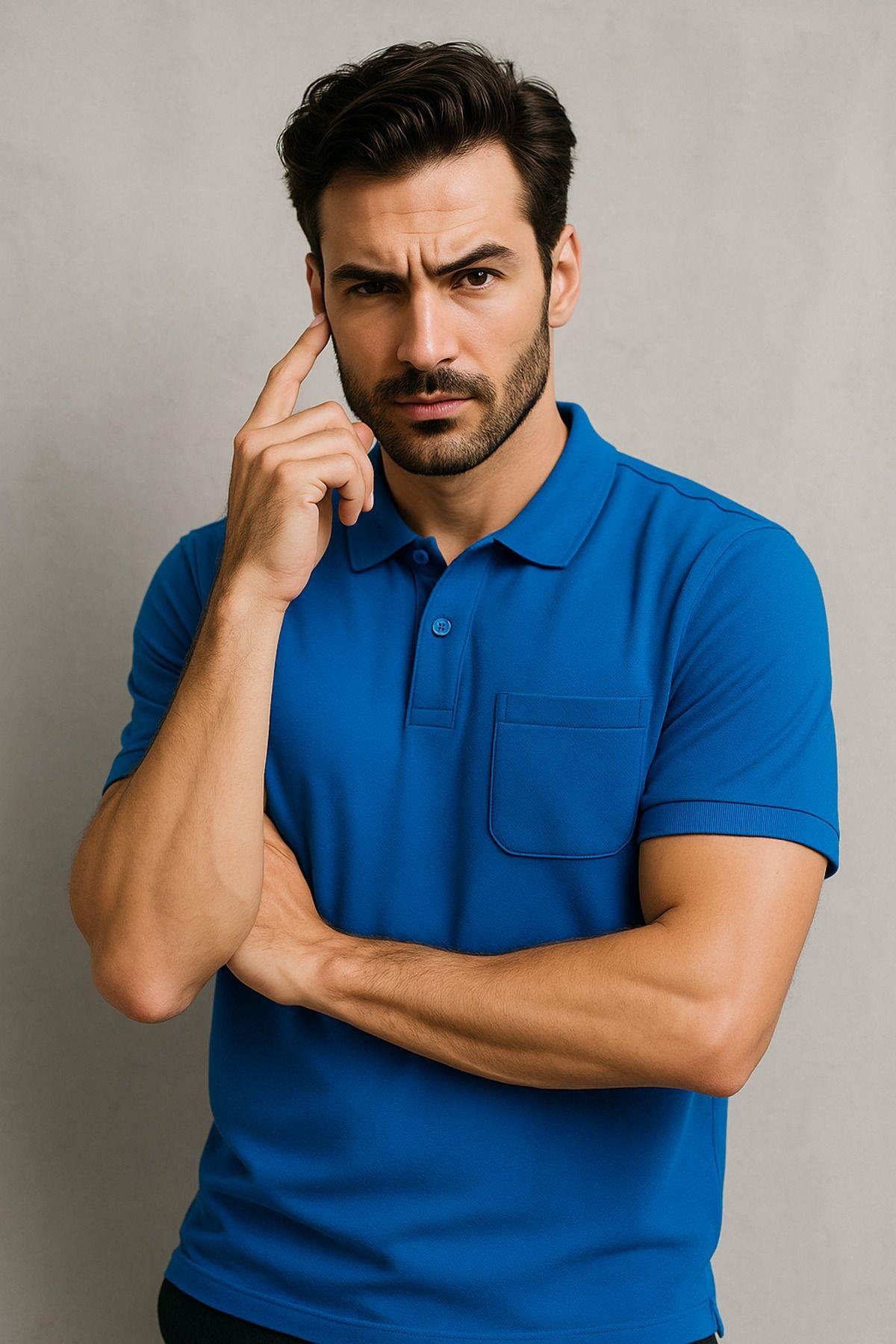 Erkek 3'Lü Paket Slim Fit Tişört Dar Kesim Nefes Alan Kumaş Polo Yaka T-Shirt