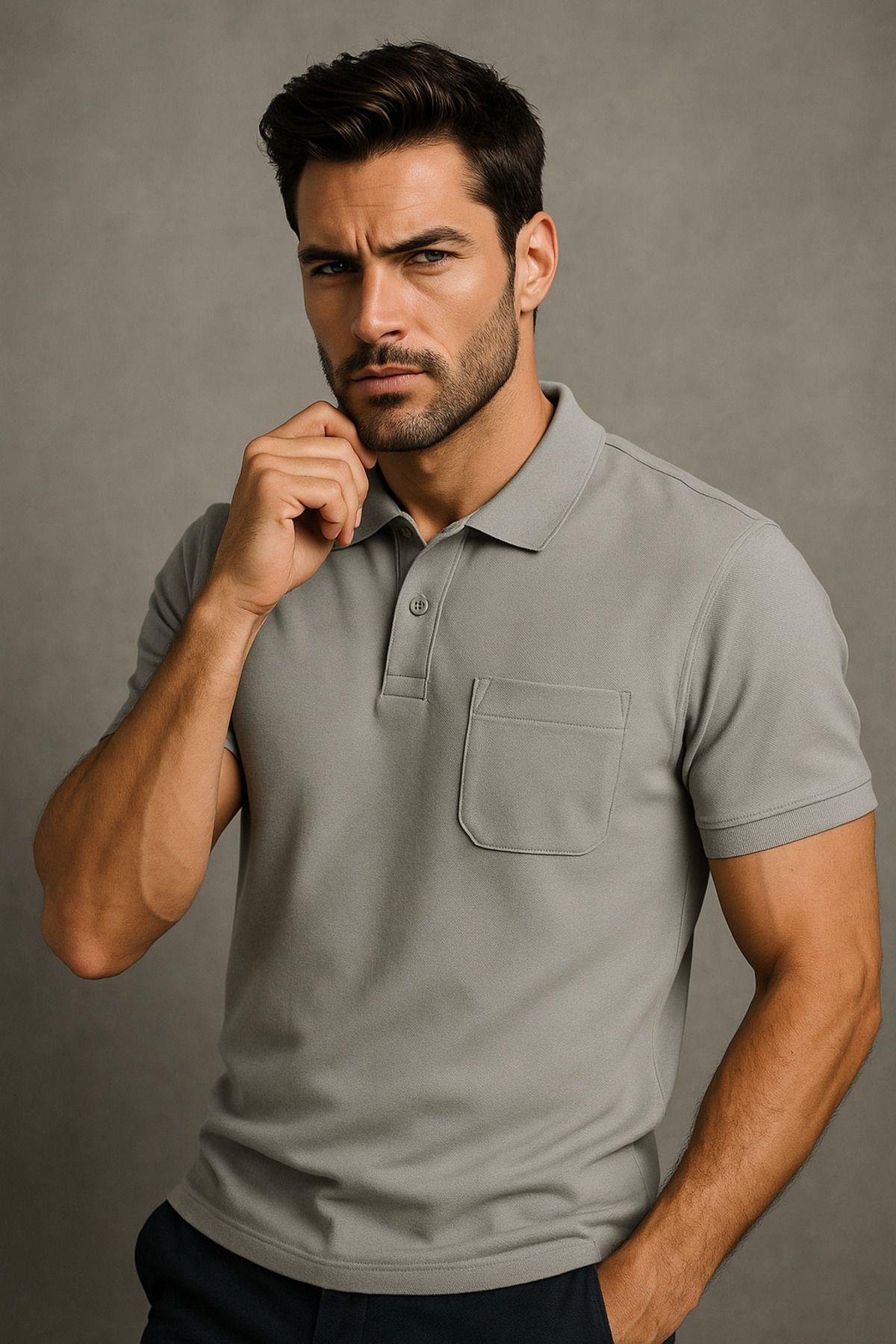 Erkek 3'Lü Paket Slim Fit Tişört Dar Kesim Nefes Alan Kumaş Polo Yaka T-Shirt