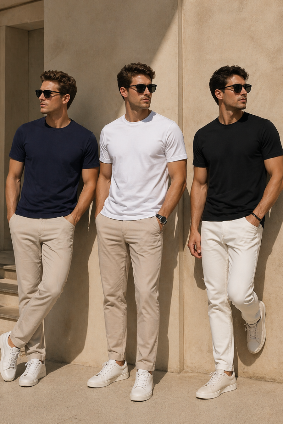 Erkek 3'Lü Siyah-Beyaz-Lacivert Paket %100 Pamuk Slim Fit Sporcu Tişört Basic Bisiklet Yaka Kısa Kollu T-Shirt