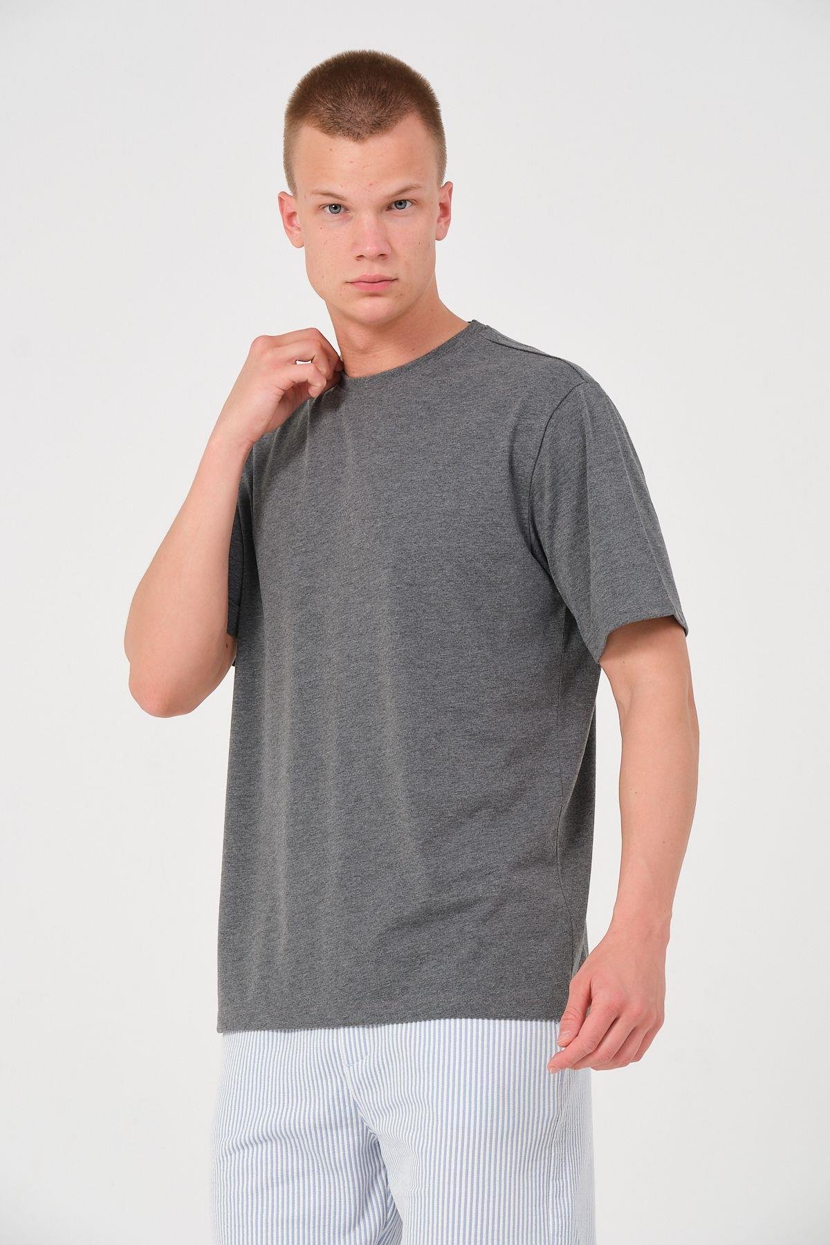 Erkek 4 Lü Paket %100 Pamuk Oversize Tişört Basic Bisiklet Yaka Kısa Kollu T-Shirt