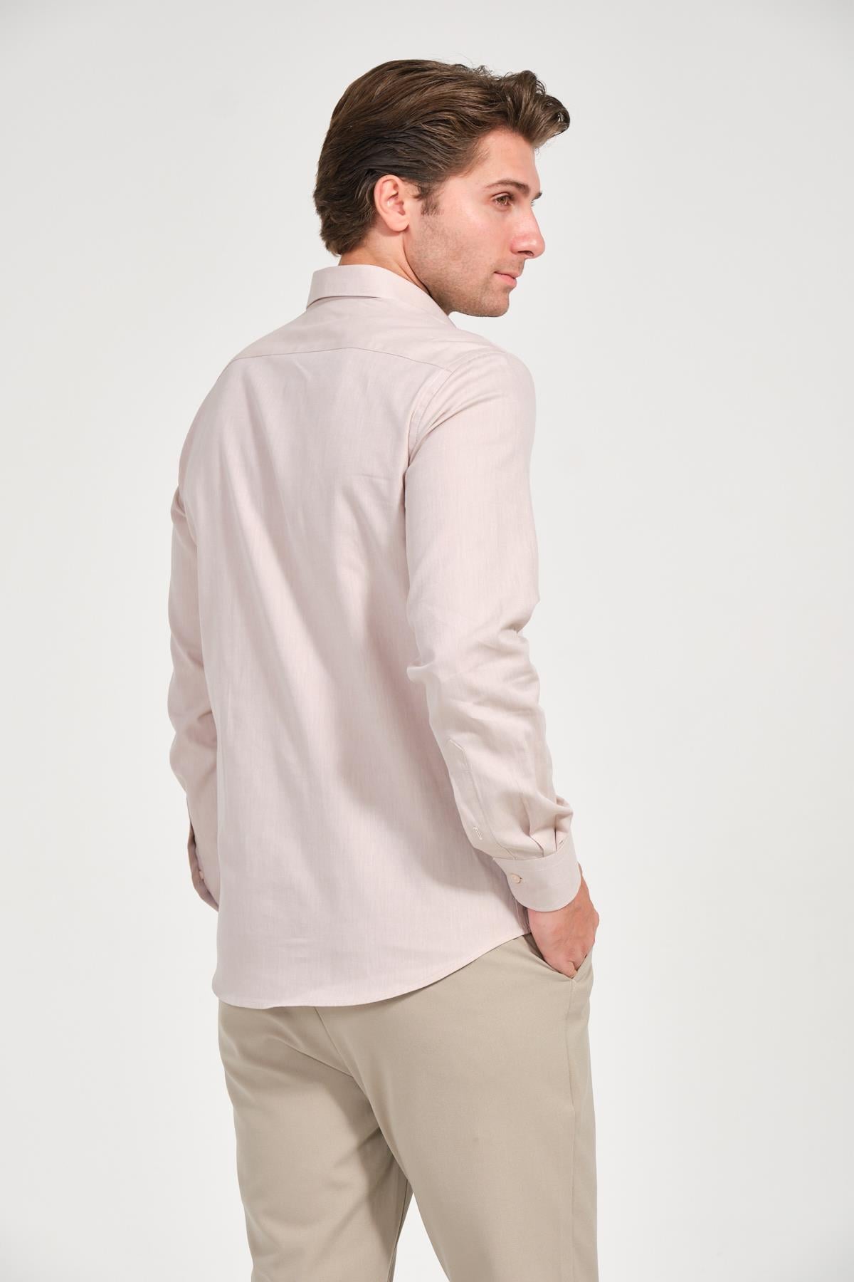 Erkek Açık Kahve Comfort Fit Uzun Kollu Gömlek