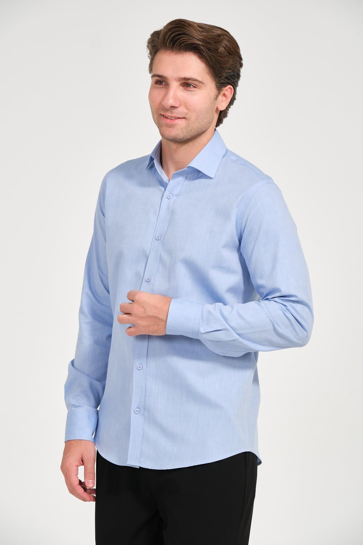 Erkek Açık Mavi Comfort Fit Uzun Kollu Gömlek