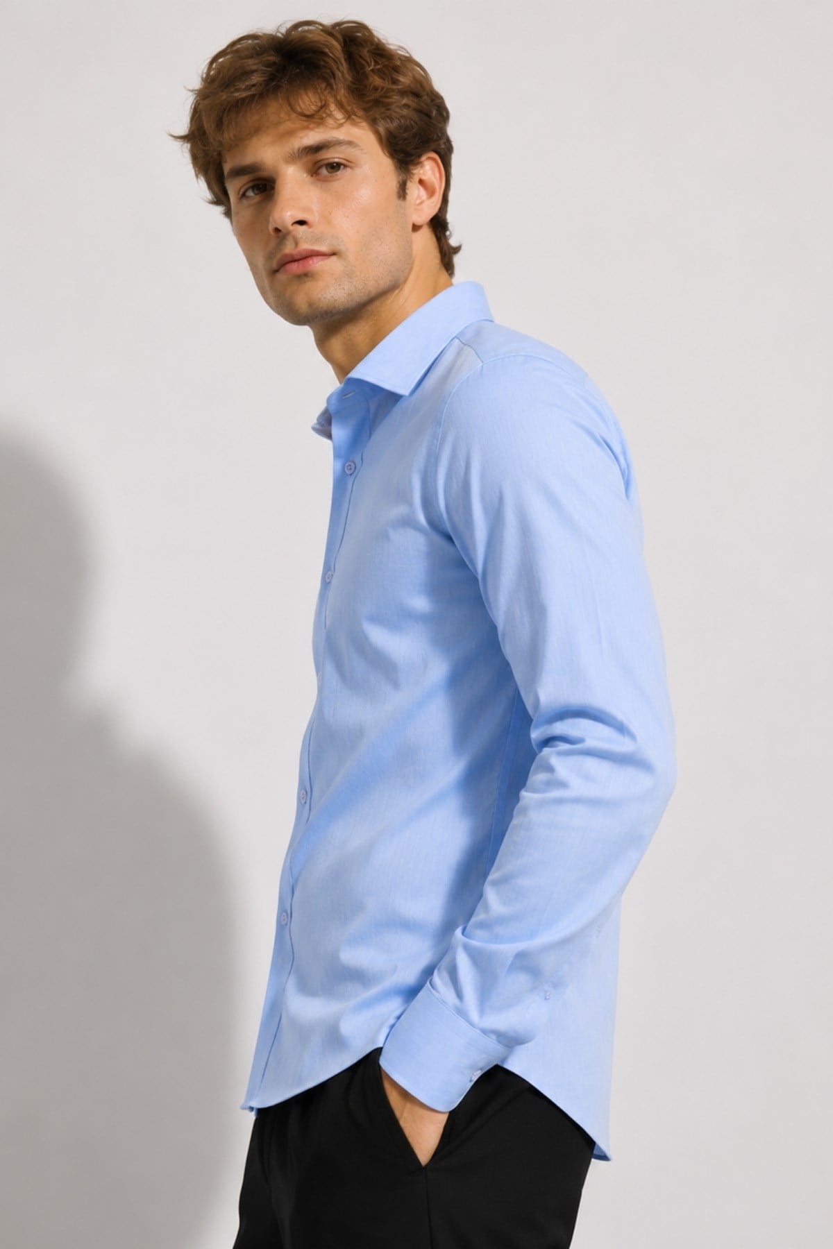 Erkek Açık Mavi Comfort Fit Uzun Kollu Gömlek