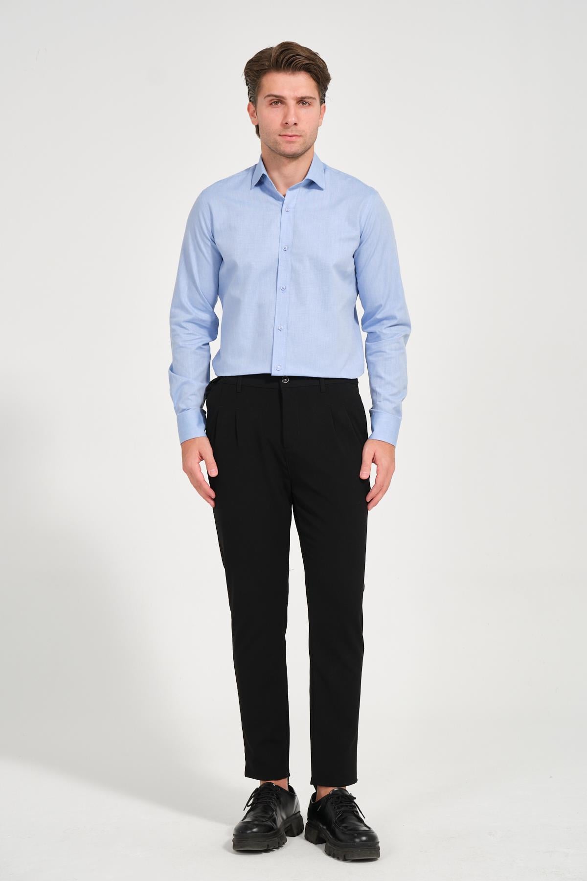 Erkek Açık Mavi Comfort Fit Uzun Kollu Gömlek