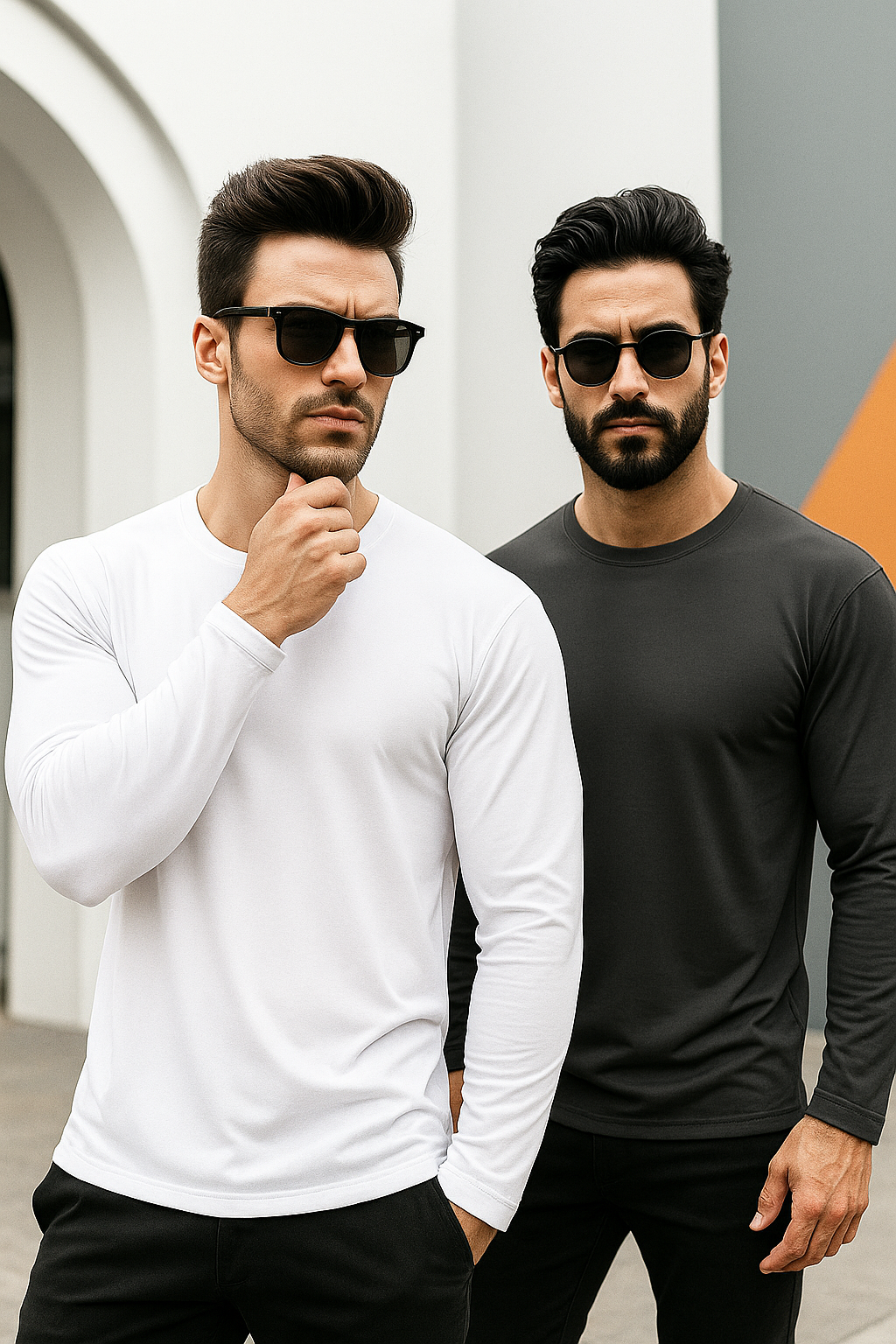 Erkek Beyaz-Antrasit 2'li Paket Basic Uzun Kollu Sporcu Body