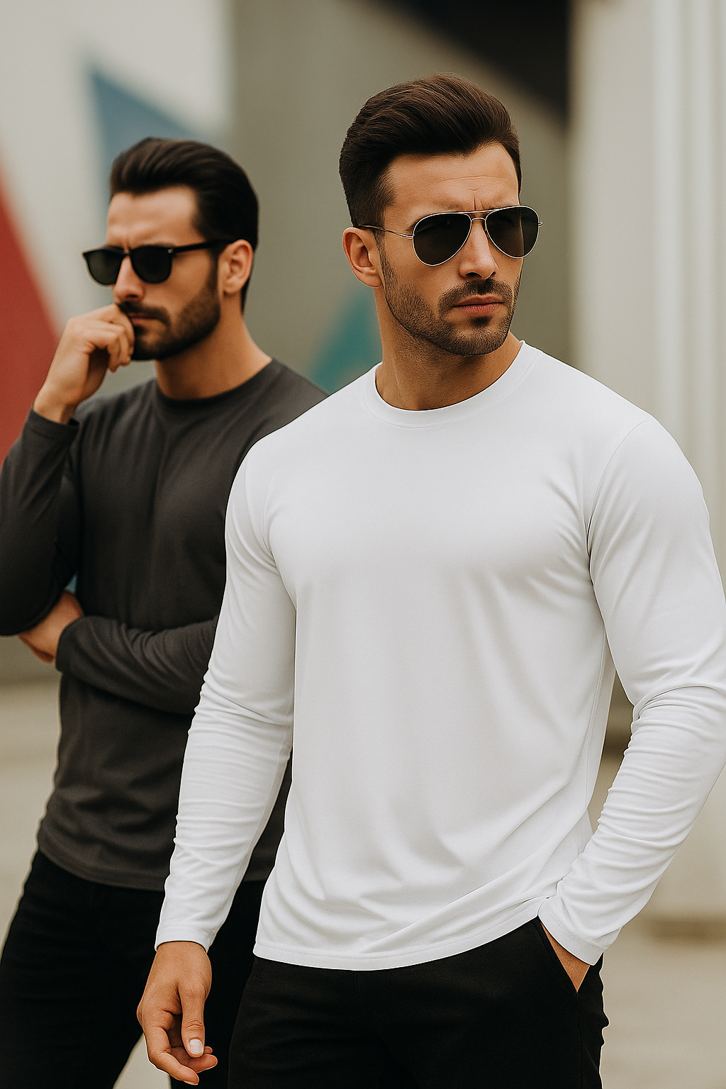 Erkek Beyaz-Antrasit 2'li Paket Basic Uzun Kollu Sporcu Body