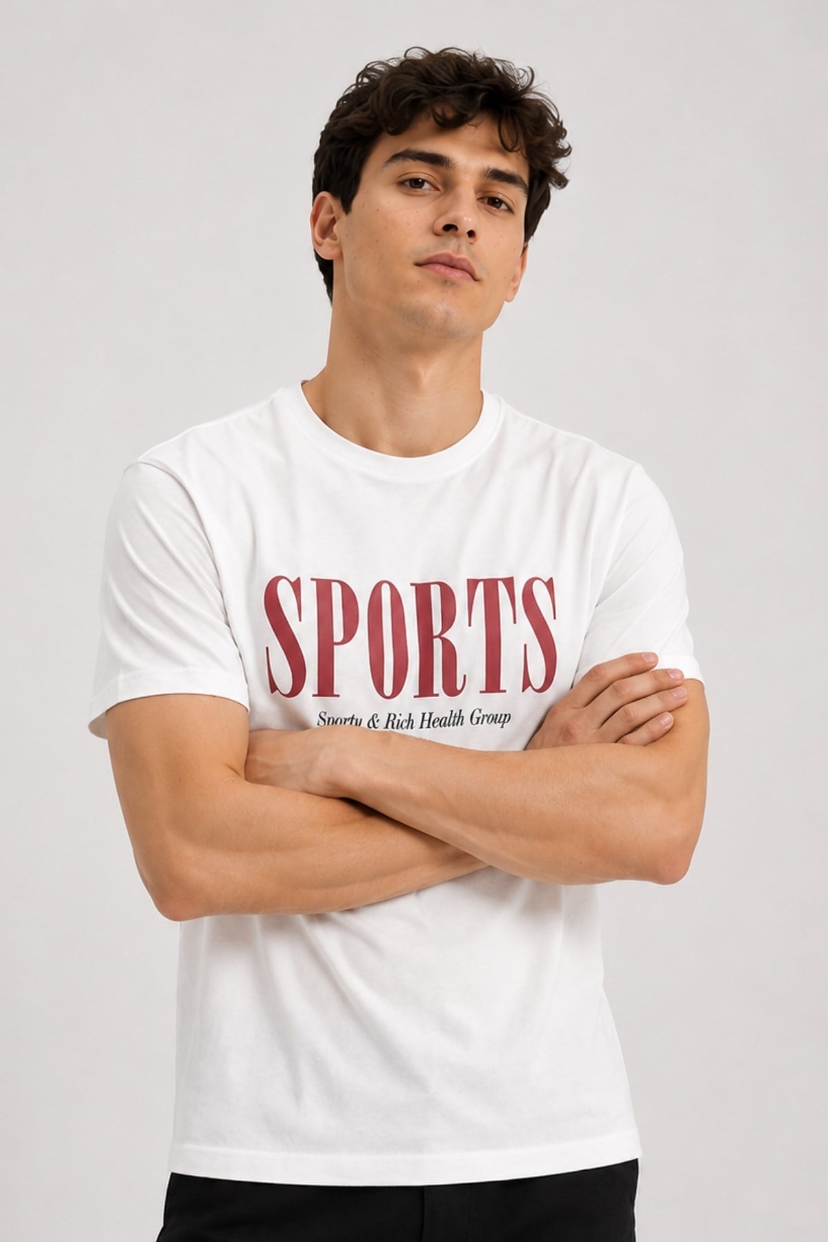 Erkek Beyaz Basic T-shirt Basıkılı Slim Fit Rahat Kalıp %100 Pamuk Tişört