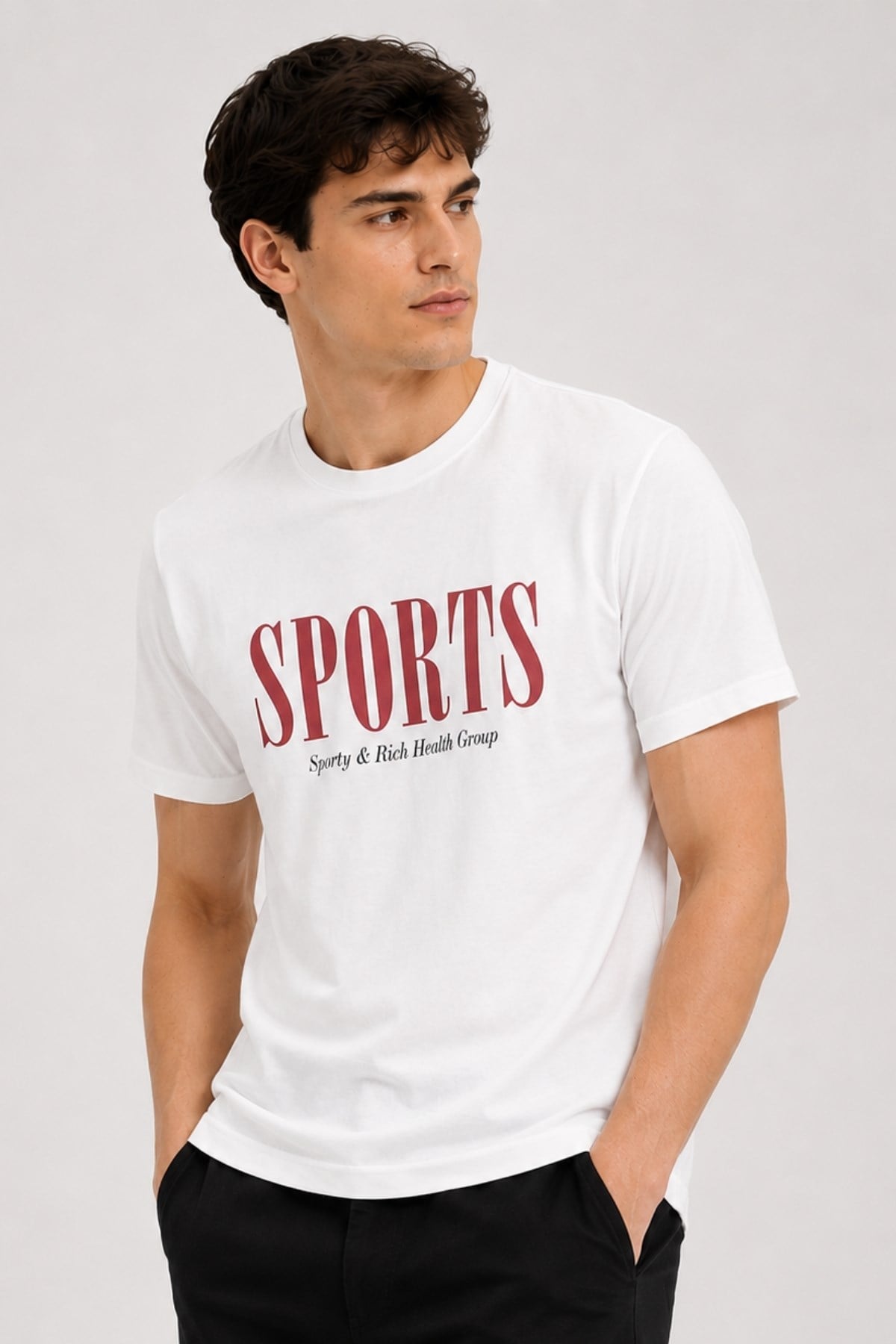Erkek Beyaz Basic T-shirt Basıkılı Slim Fit Rahat Kalıp %100 Pamuk Tişört