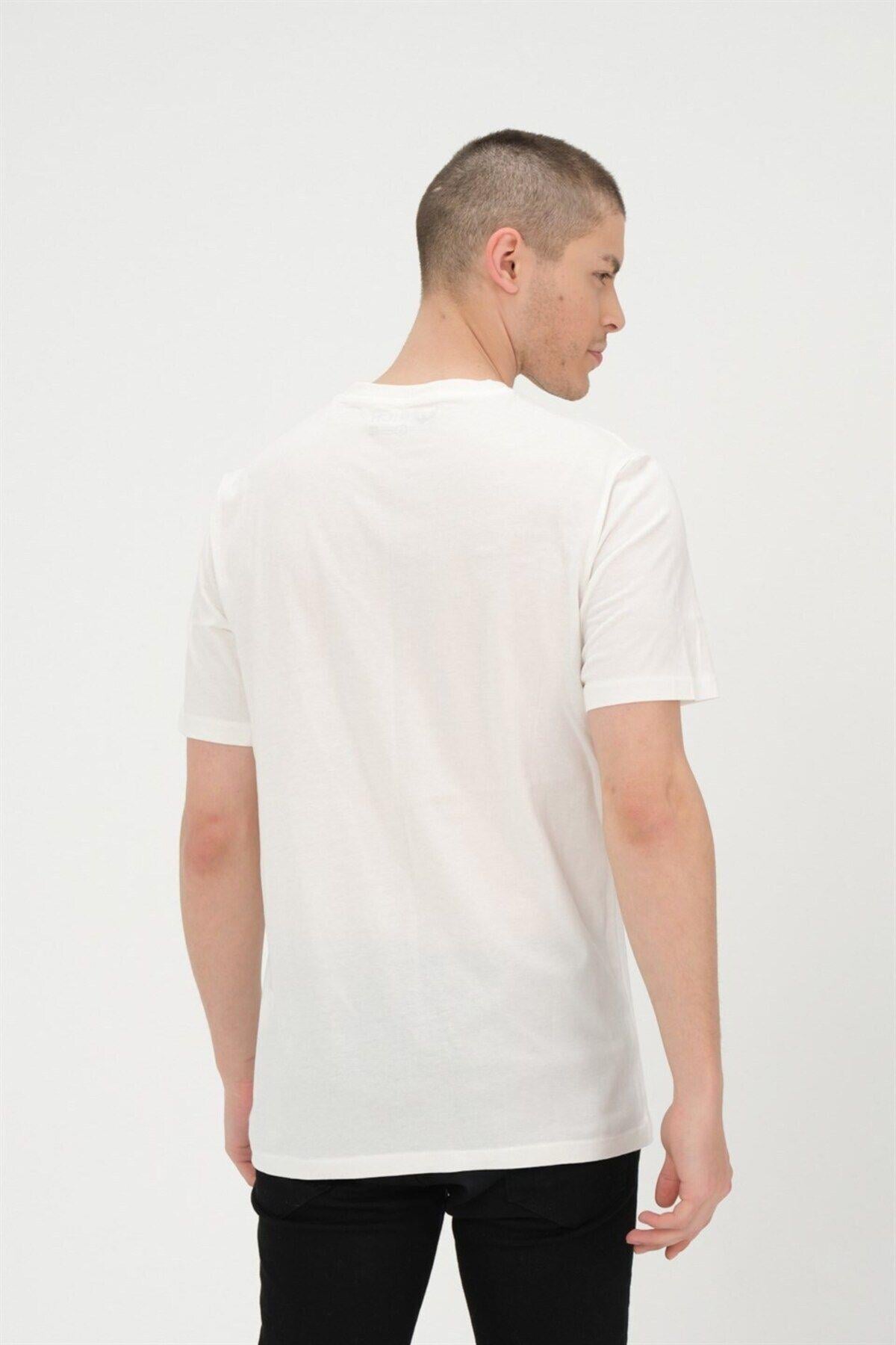 Erkek Beyaz Basic T-shirt Basıkılı Slim Fit Rahat Kalıp %100 Pamuk Tişört