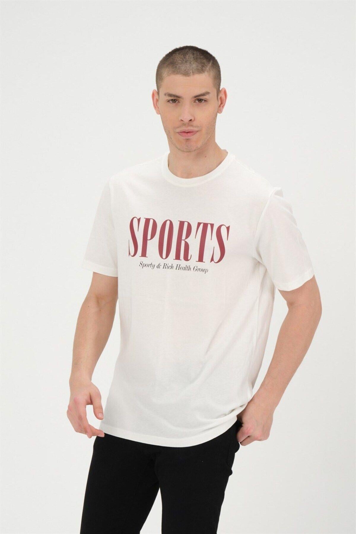 Erkek Beyaz Basic T-shirt Basıkılı Slim Fit Rahat Kalıp %100 Pamuk Tişört