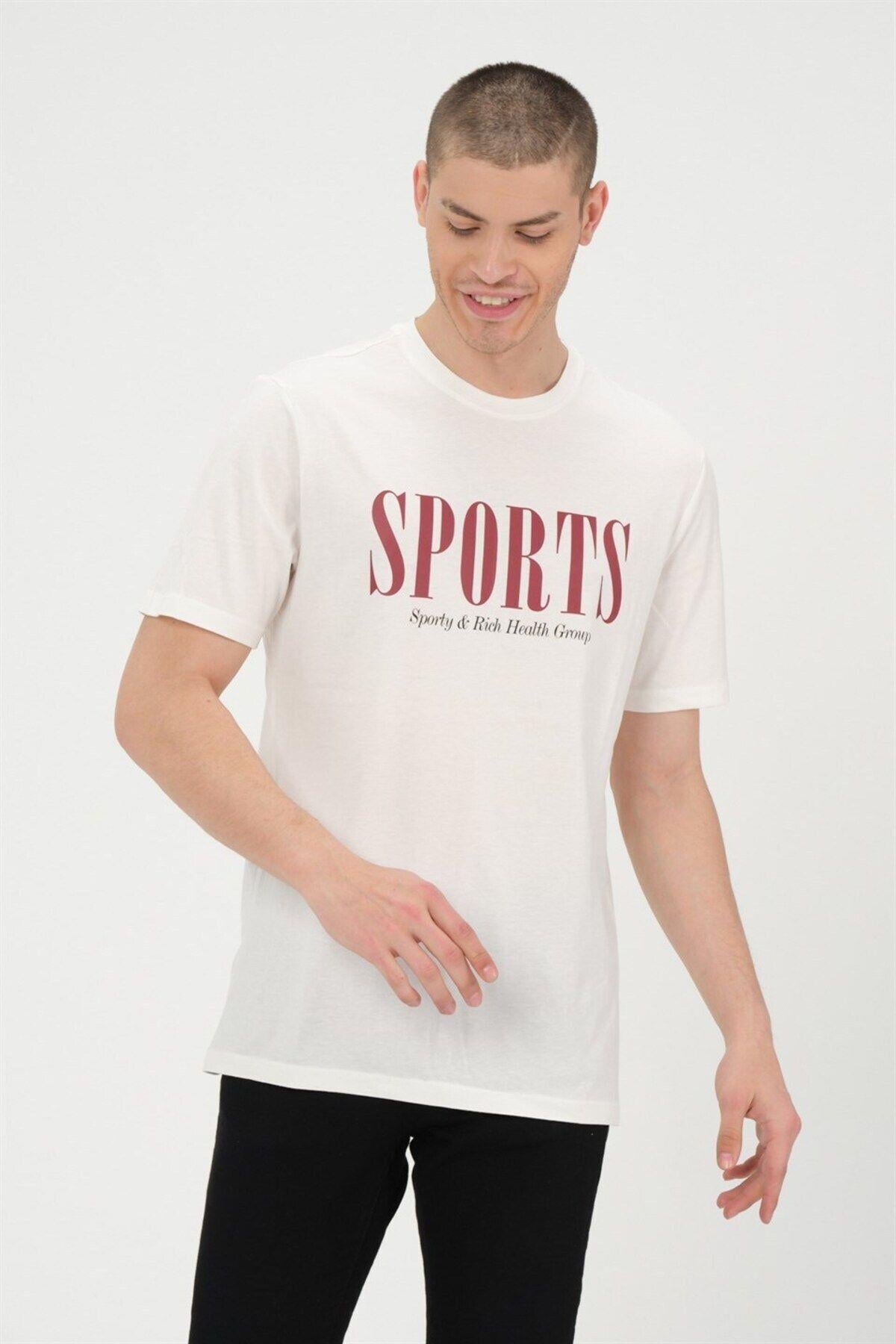Erkek Beyaz Basic T-shirt Basıkılı Slim Fit Rahat Kalıp %100 Pamuk Tişört