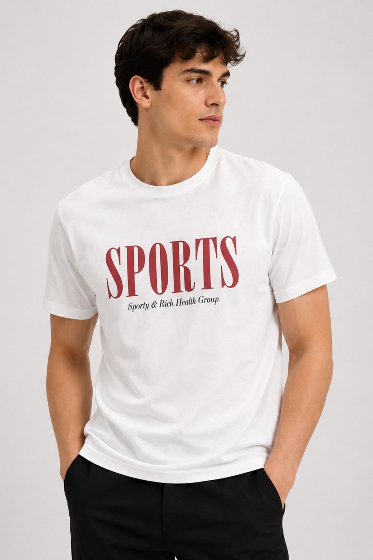 Erkek Beyaz Basic T-shirt Basıkılı Slim Fit Rahat Kalıp %100 Pamuk Tişört