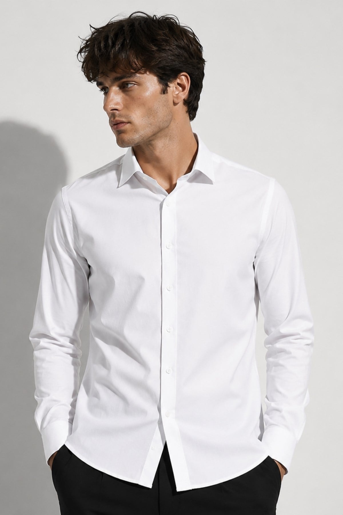 Erkek Beyaz Comfort Fit Uzun Kollu Gömlek