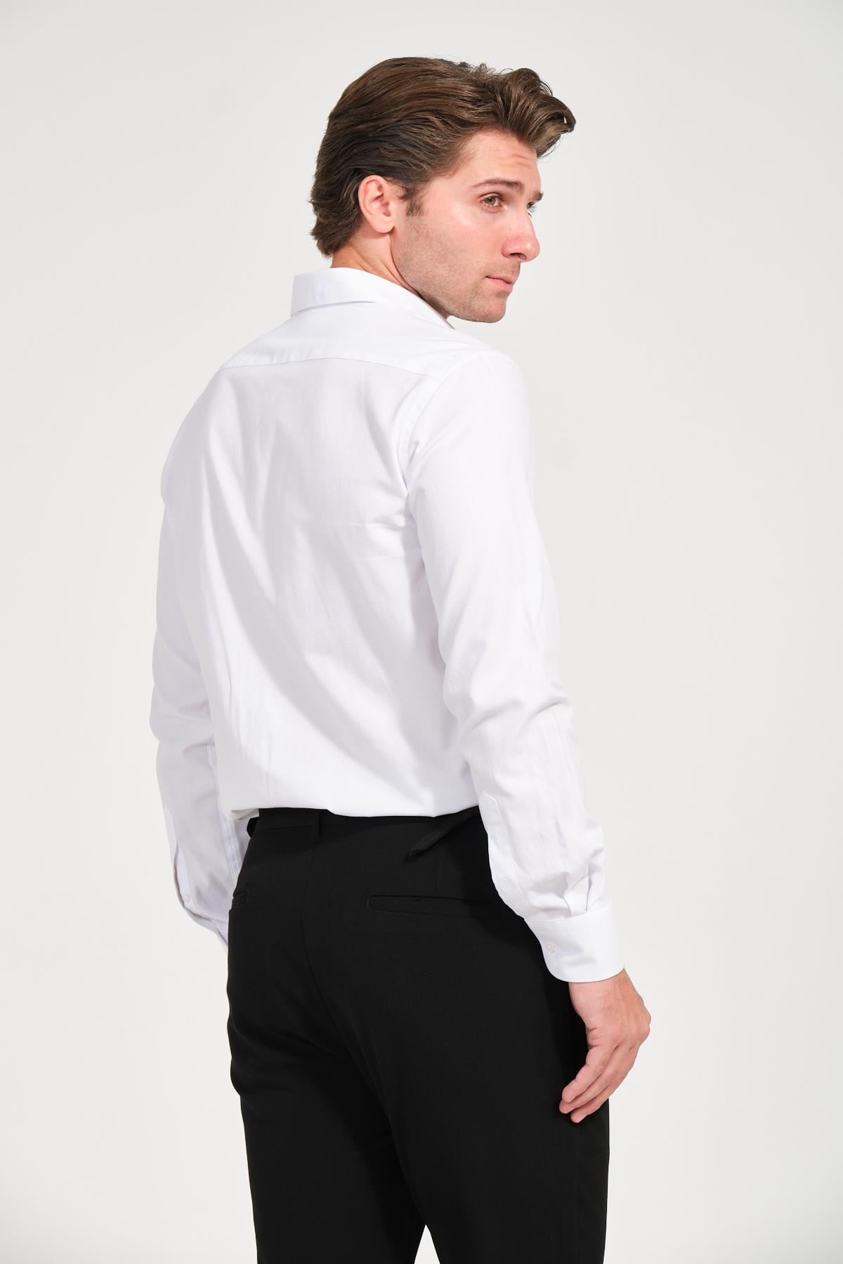 Erkek Beyaz Comfort Fit Uzun Kollu Gömlek