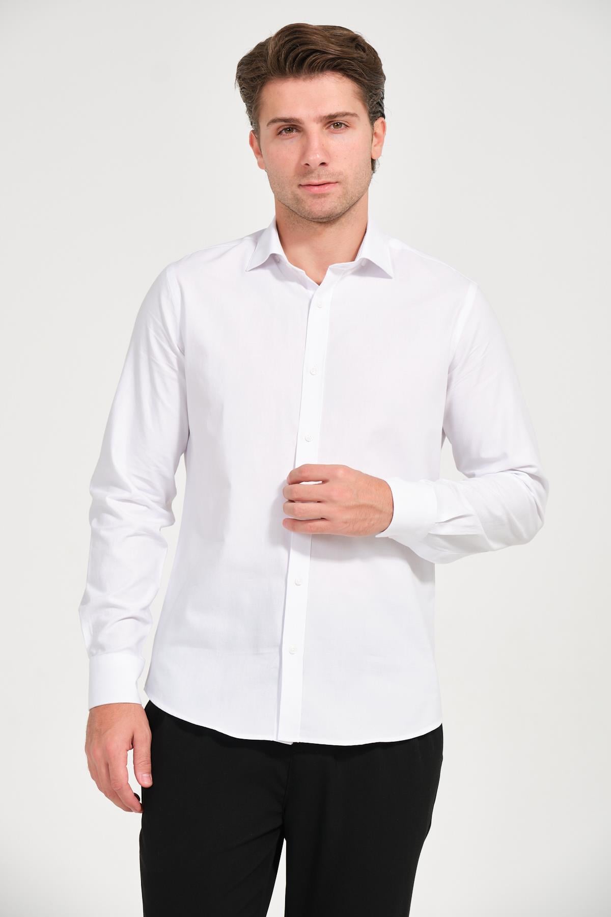 Erkek Beyaz Comfort Fit Uzun Kollu Gömlek