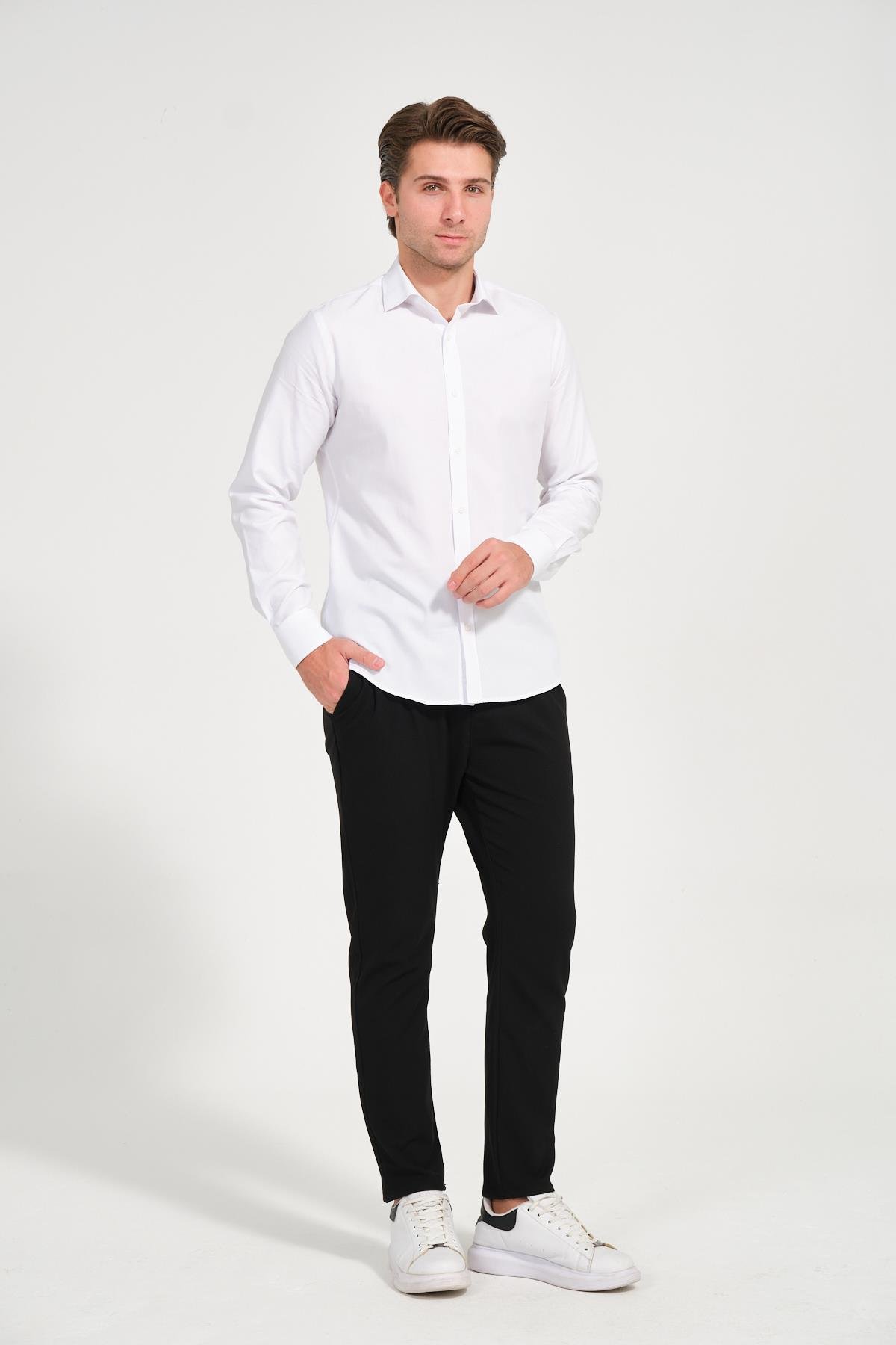 Erkek Beyaz Comfort Fit Uzun Kollu Gömlek