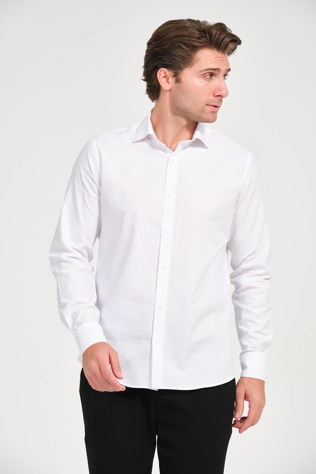 Erkek Beyaz Comfort Fit Uzun Kollu Gömlek