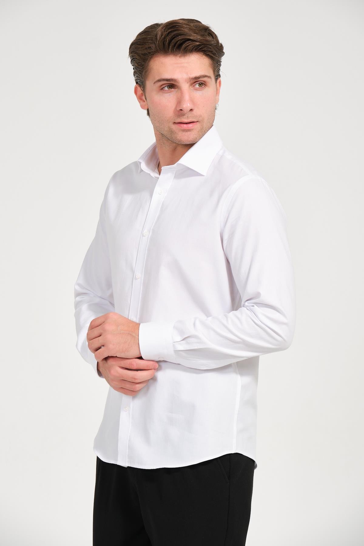 Erkek Beyaz Comfort Fit Uzun Kollu Gömlek