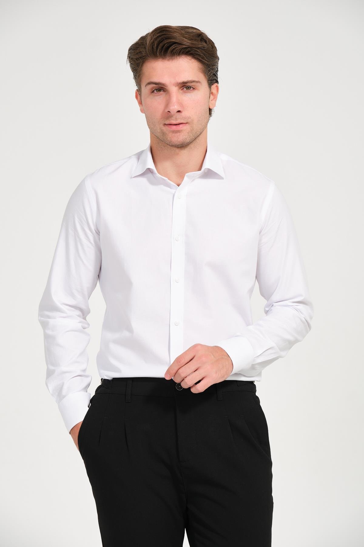 Erkek Beyaz Comfort Fit Uzun Kollu Gömlek
