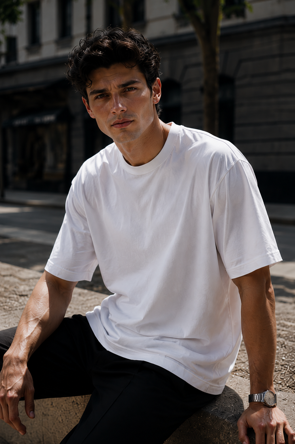 Erkek Beyaz Merserize İnterlok Kumaş Oversize T-Shirt