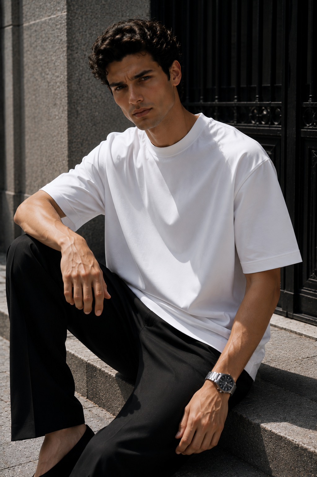 Erkek Beyaz Merserize İnterlok Kumaş Oversize T-Shirt