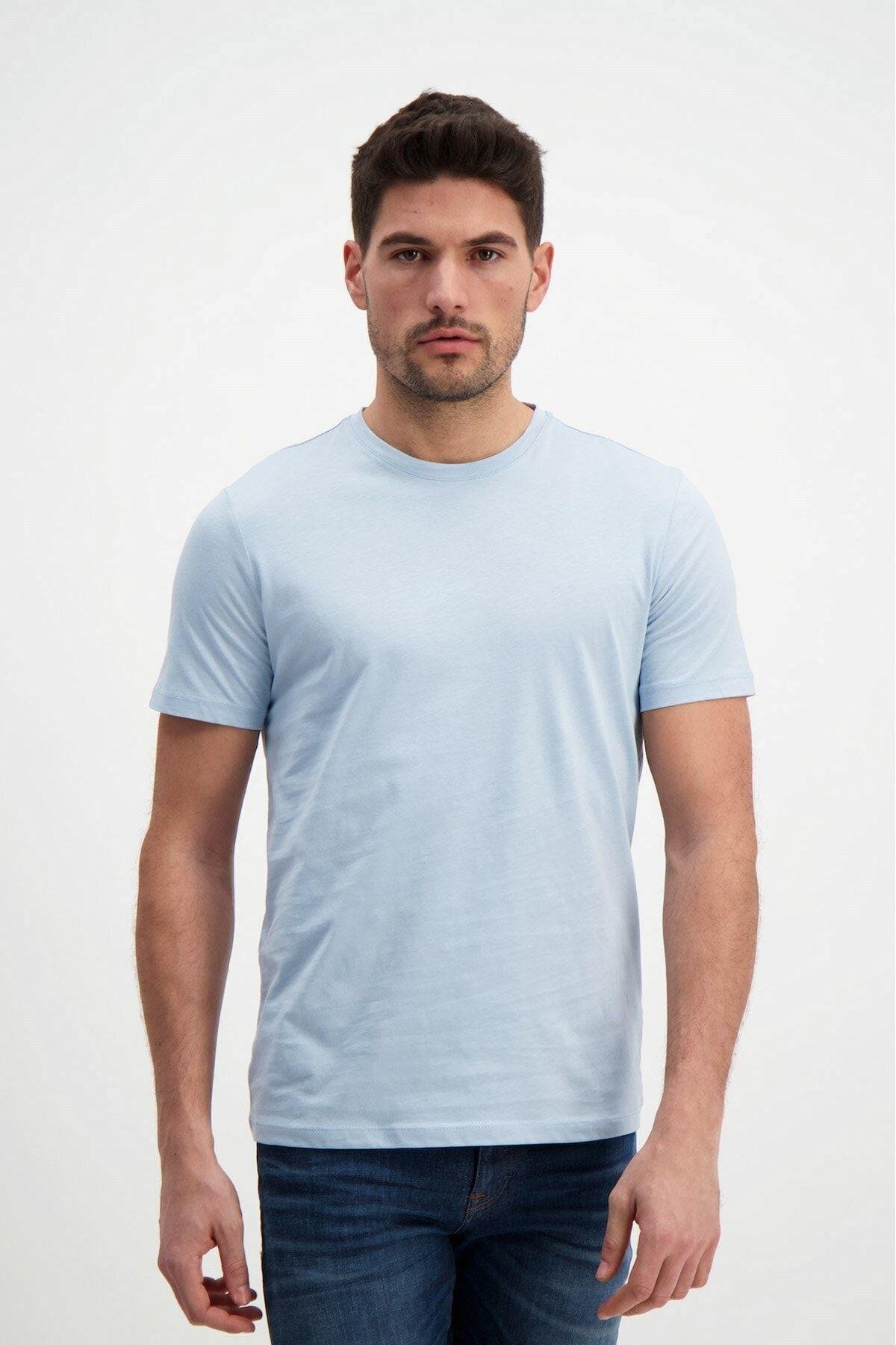 Erkek Bisiklet Yaka Açık Mavi Basic T-shirt