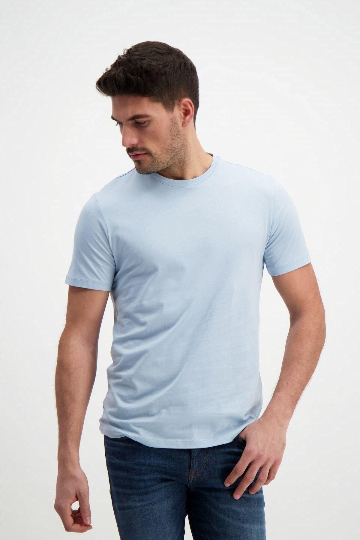 Erkek Bisiklet Yaka Açık Mavi Basic T-shirt