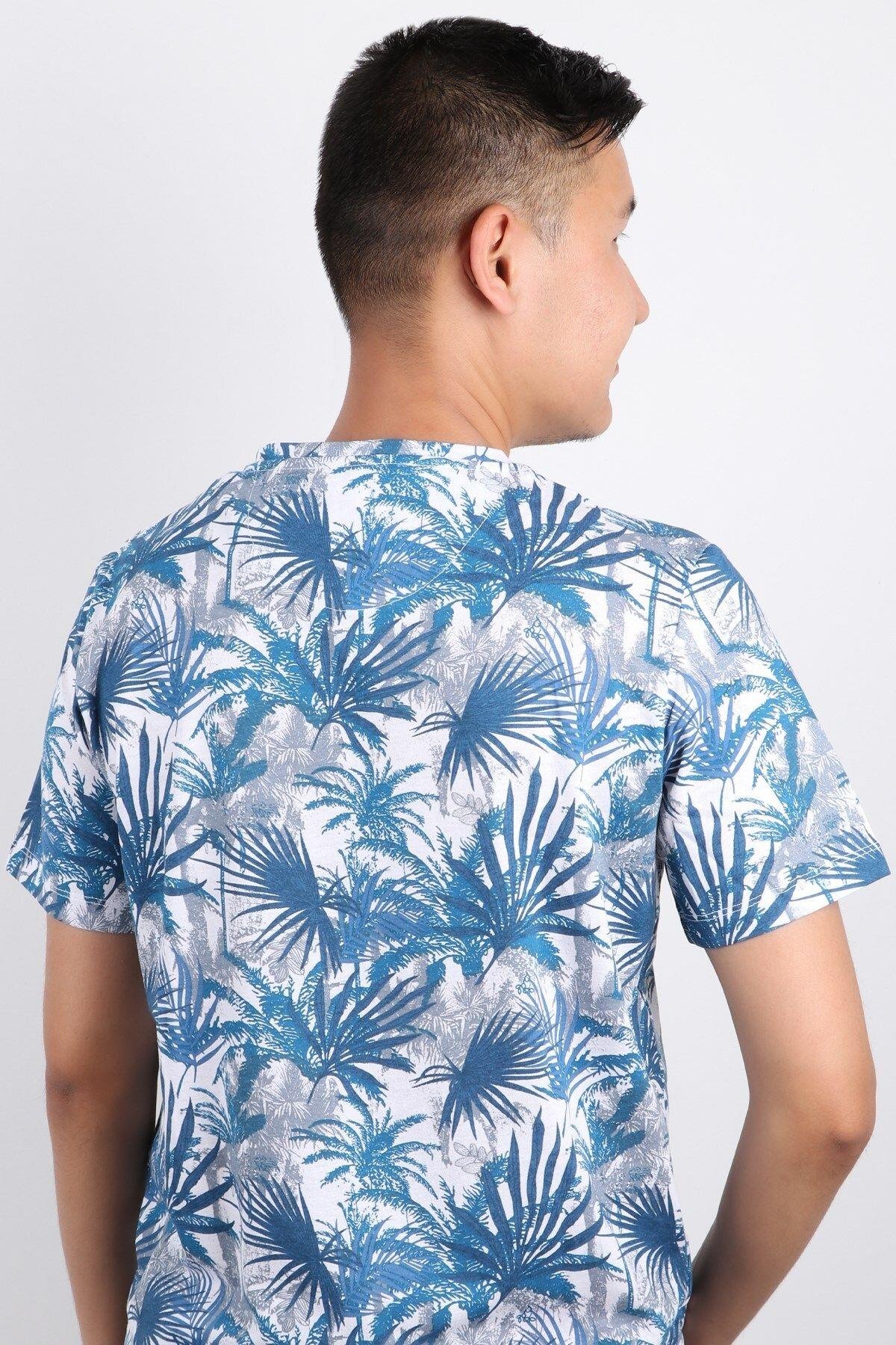 Erkek Bisiklet Yaka Baskılı T-shirt %100 Pamuk Tişört
