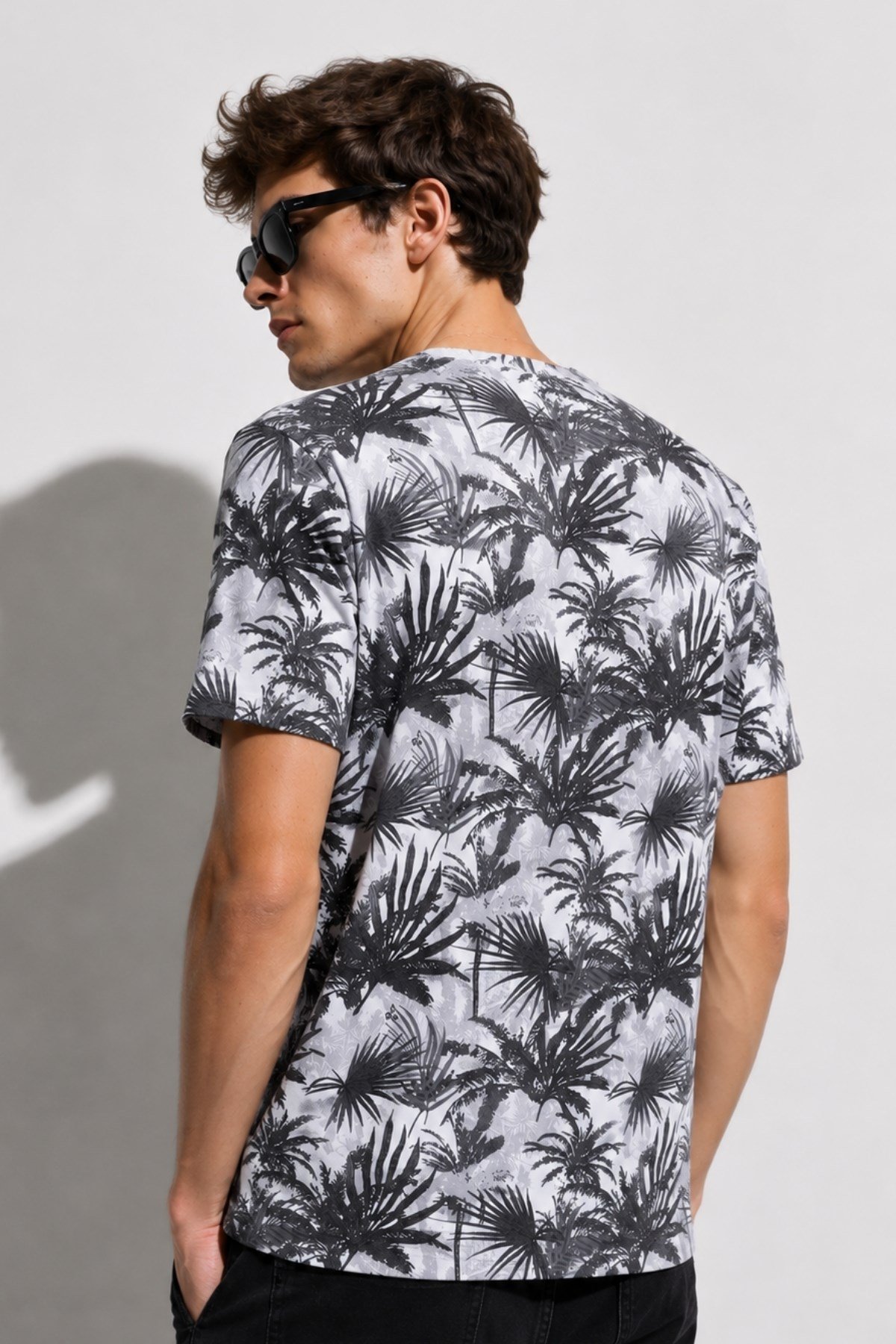 Erkek Bisiklet Yaka Baskılı T-shirt %100 Pamuk Tişört