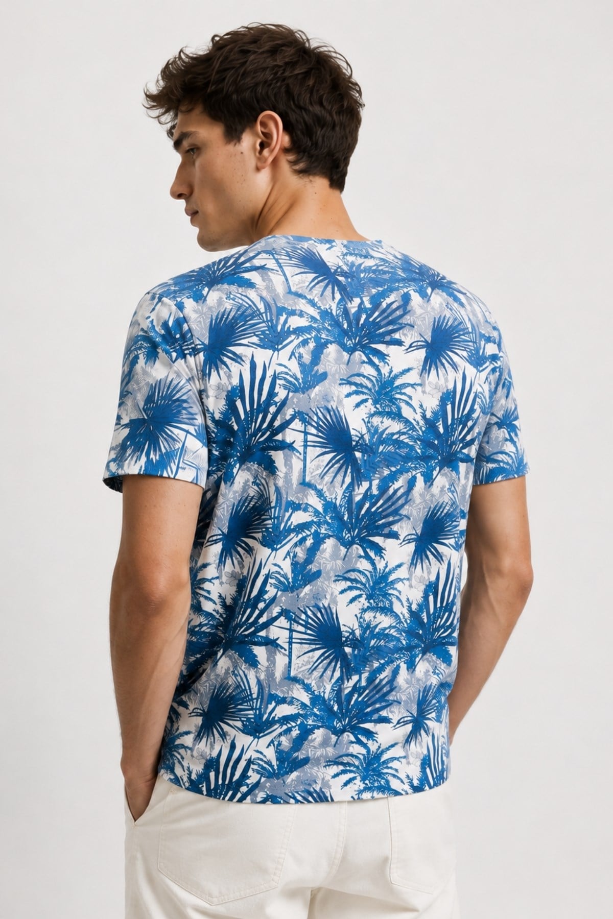 Erkek Bisiklet Yaka Baskılı T-shirt %100 Pamuk Tişört