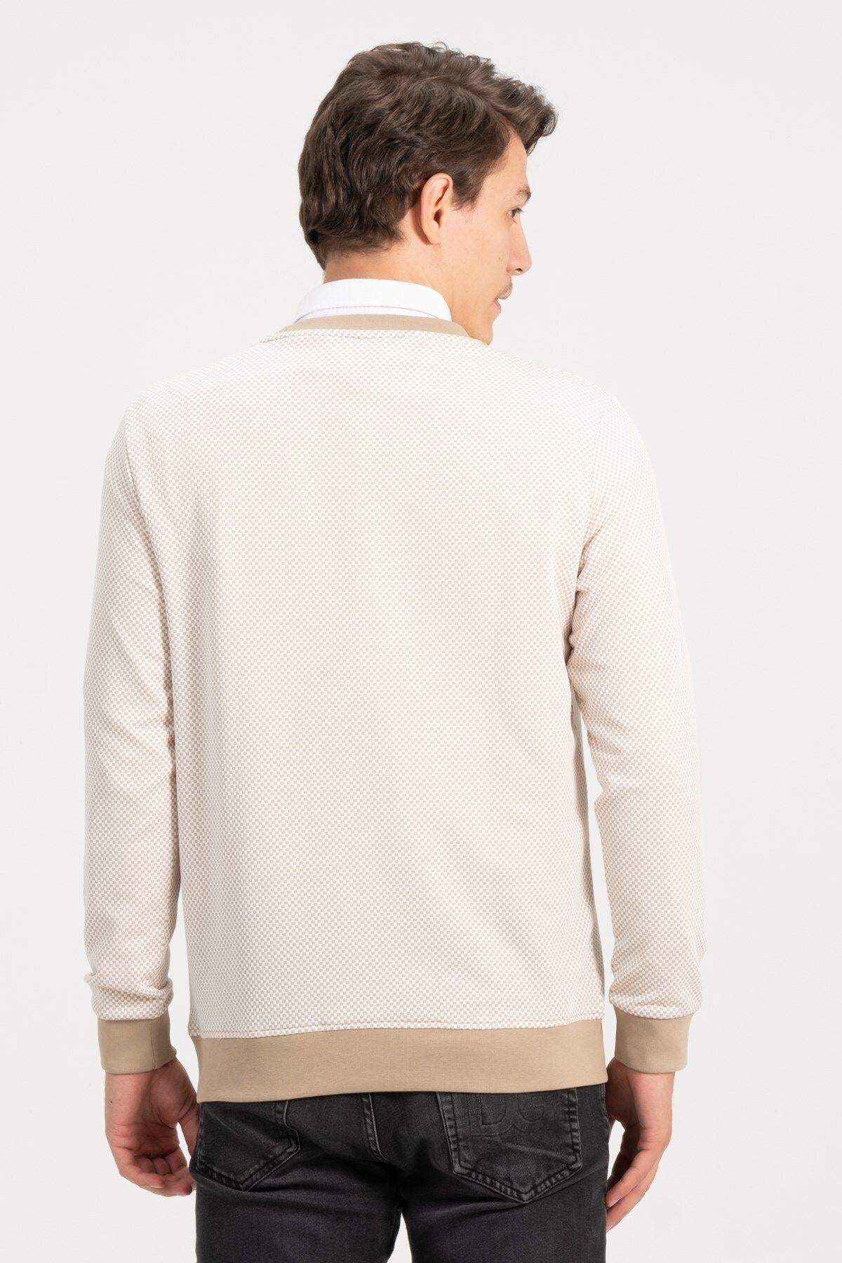 Erkek Bisiklet Yaka Bej Kazak Sweatshirt