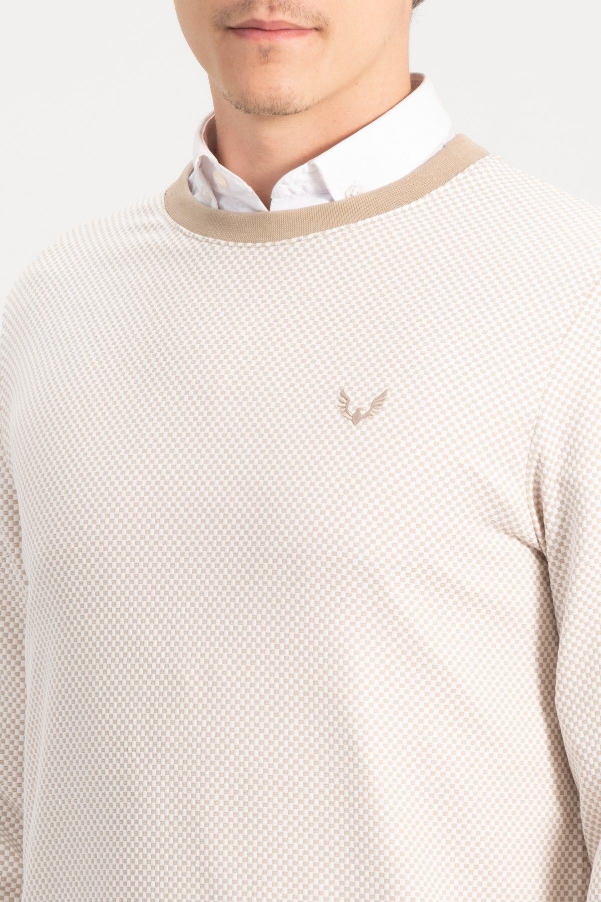 Erkek Bisiklet Yaka Bej Kazak Sweatshirt