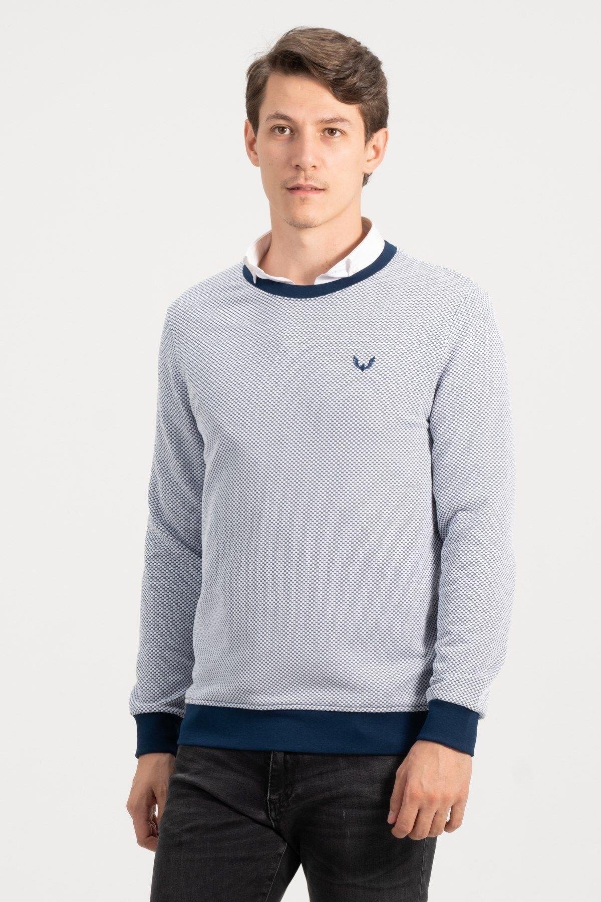 Erkek Bisiklet Yaka Lacivert Kazak Sweatshirt