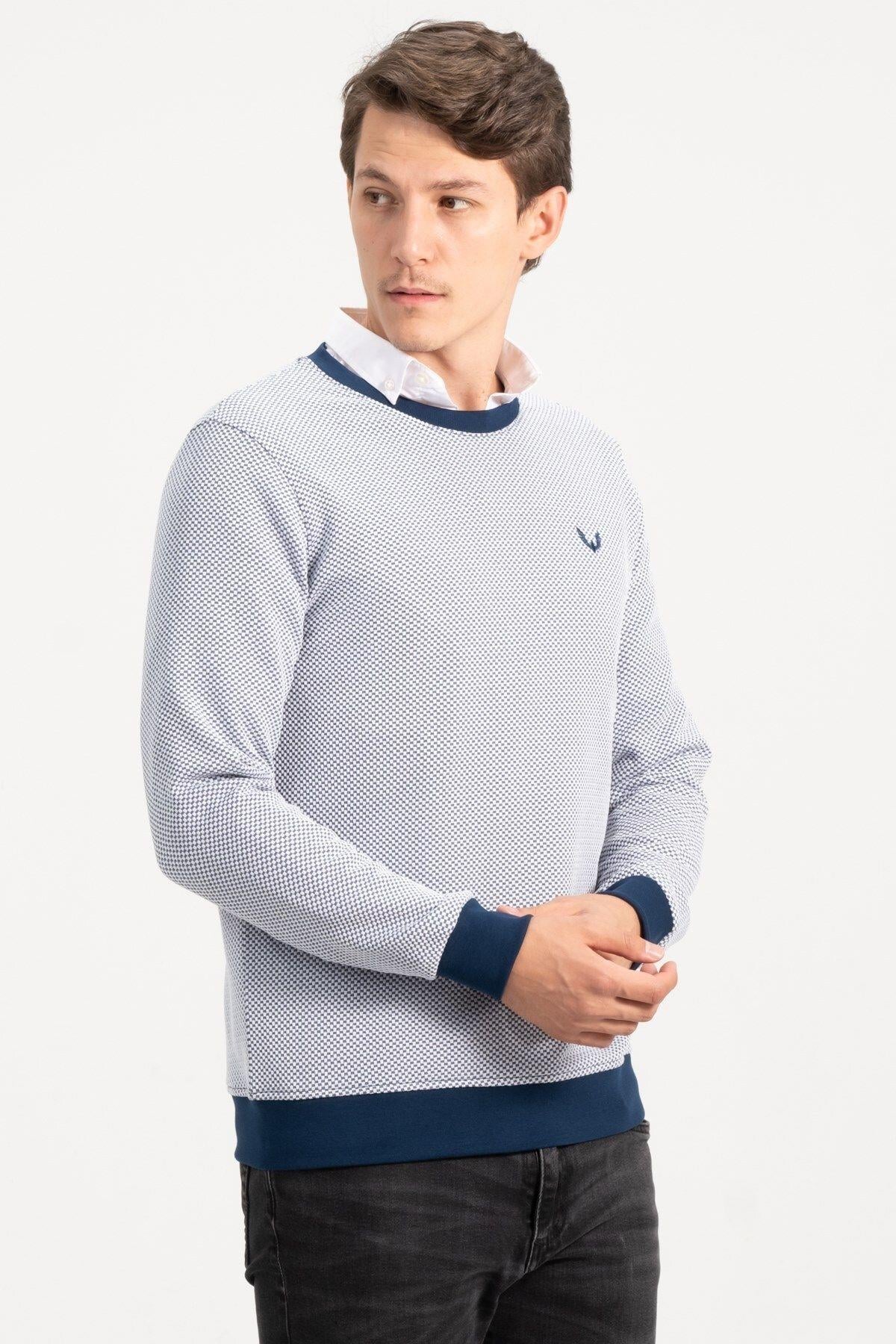 Erkek Bisiklet Yaka Lacivert Kazak Sweatshirt