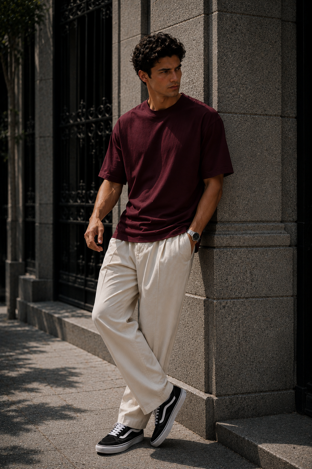 Erkek Bordo Merserize İnterlok Kumaş Oversize T-Shirt
