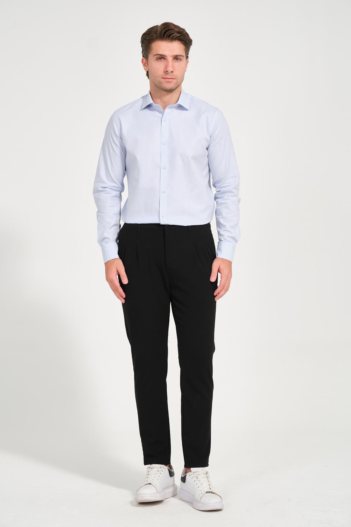 Erkek Buz Mavi Comfort Fit Uzun Kollu Gömlek