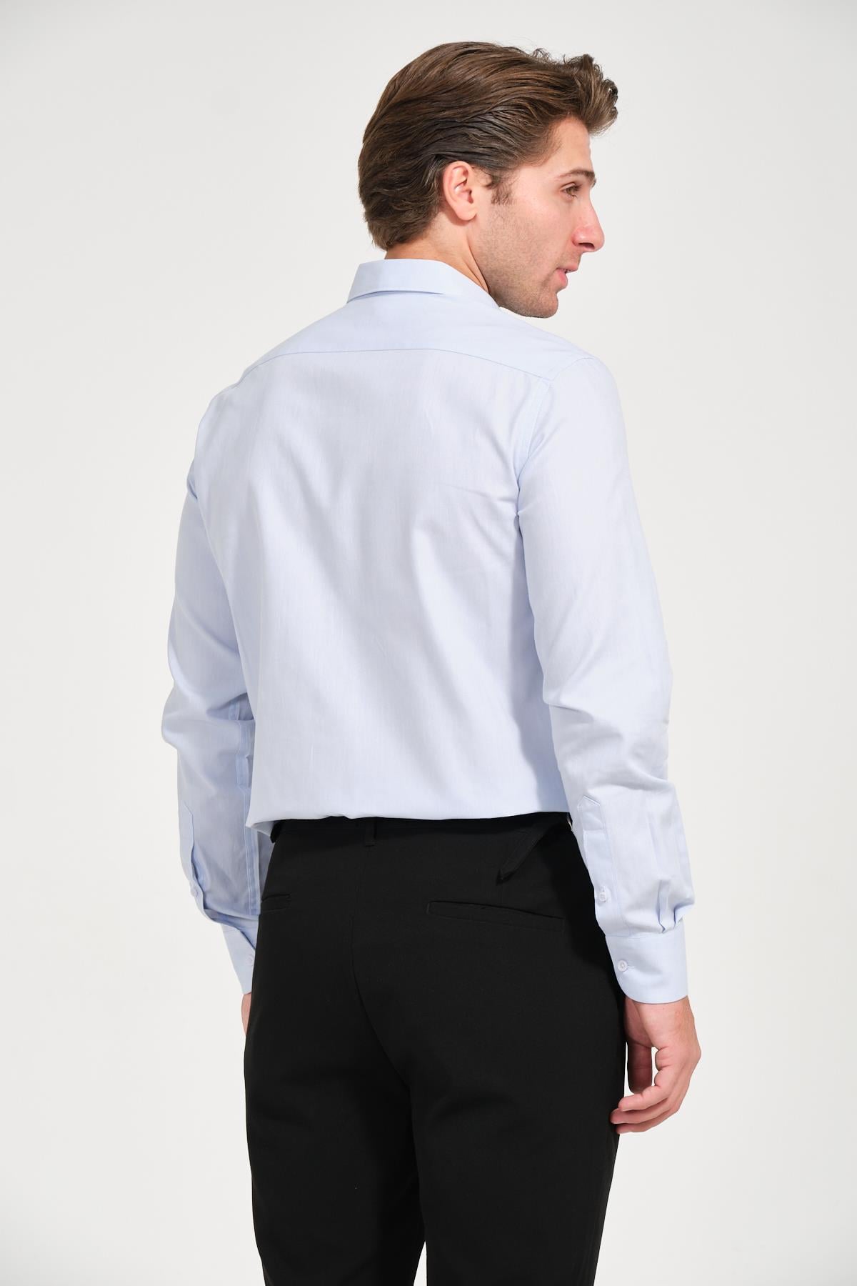 Erkek Buz Mavi Comfort Fit Uzun Kollu Gömlek