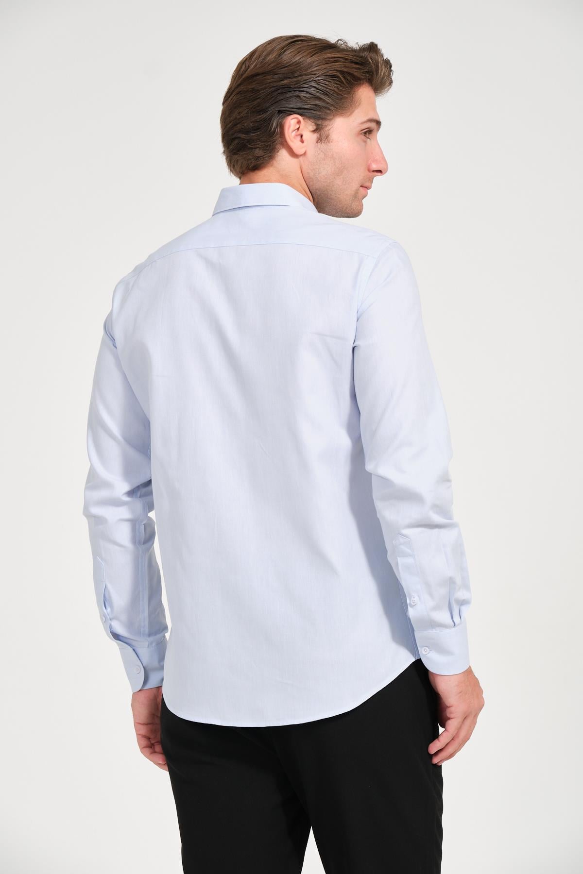 Erkek Buz Mavi Comfort Fit Uzun Kollu Gömlek