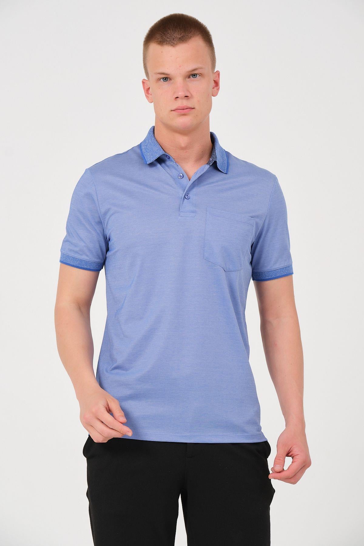 Erkek Düz Renk Cepli Polo Yaka Tişört T-shirt