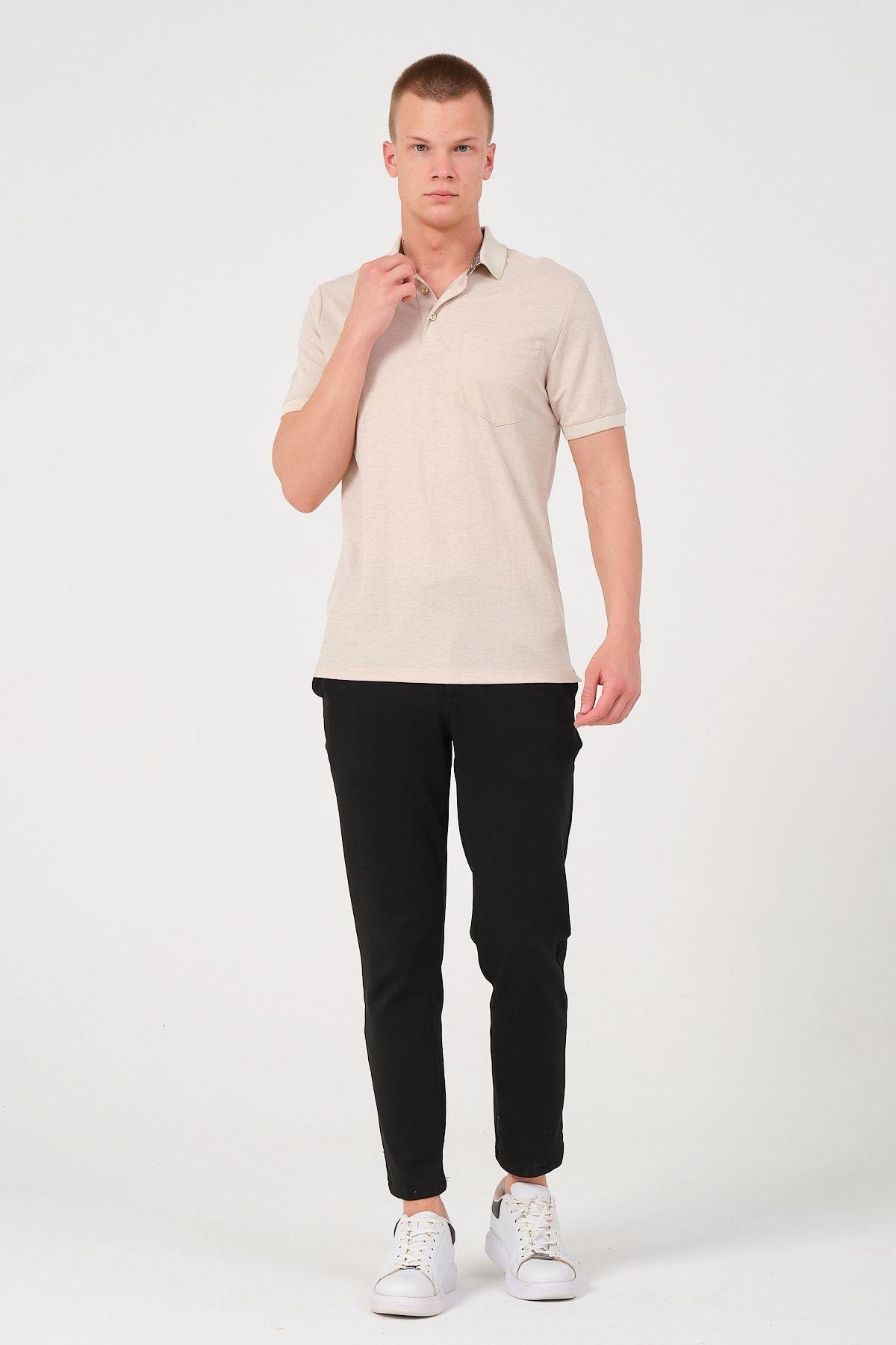 Erkek Düz Renk Cepli Polo Yaka Tişört T-shirt