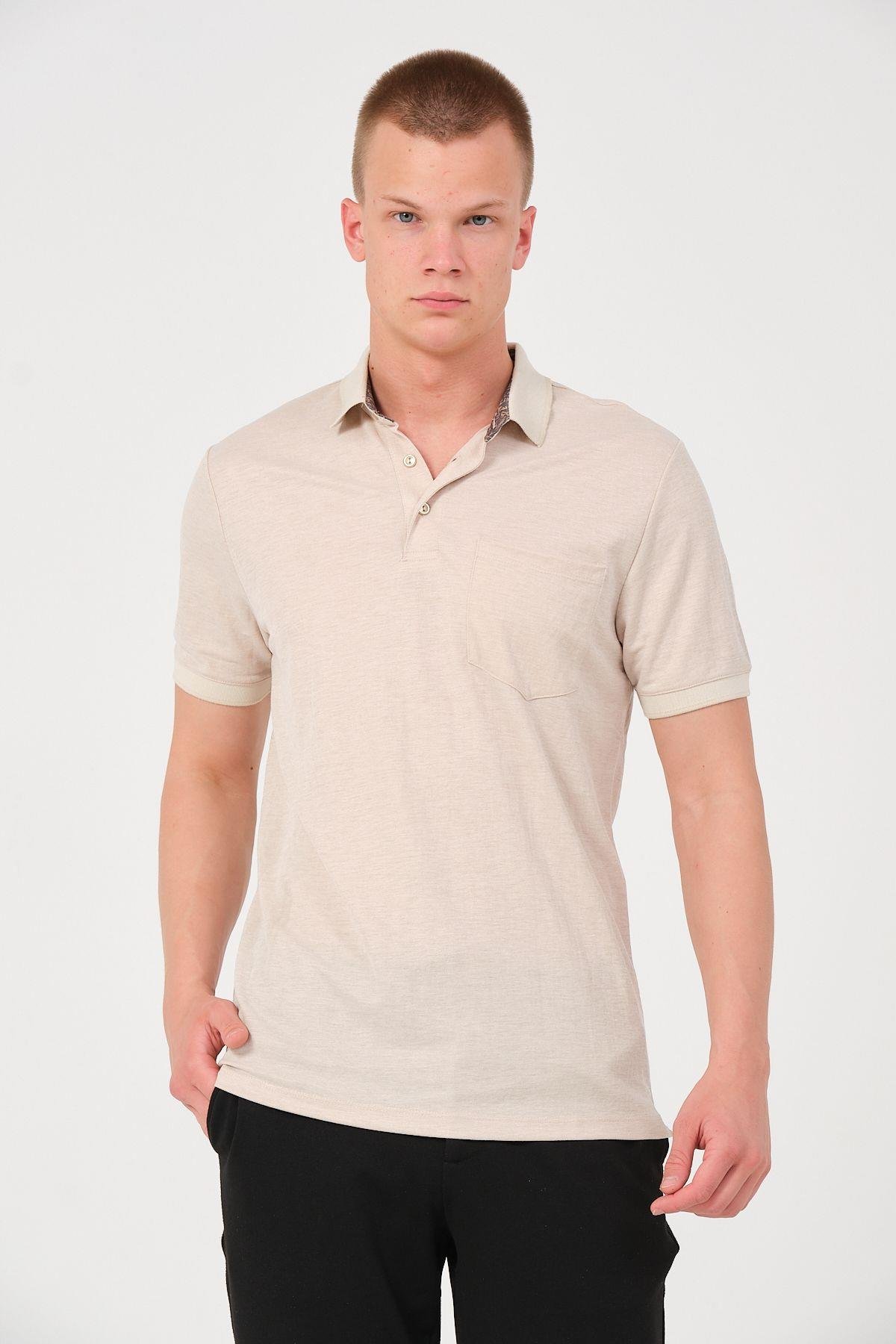Erkek Düz Renk Cepli Polo Yaka Tişört T-shirt