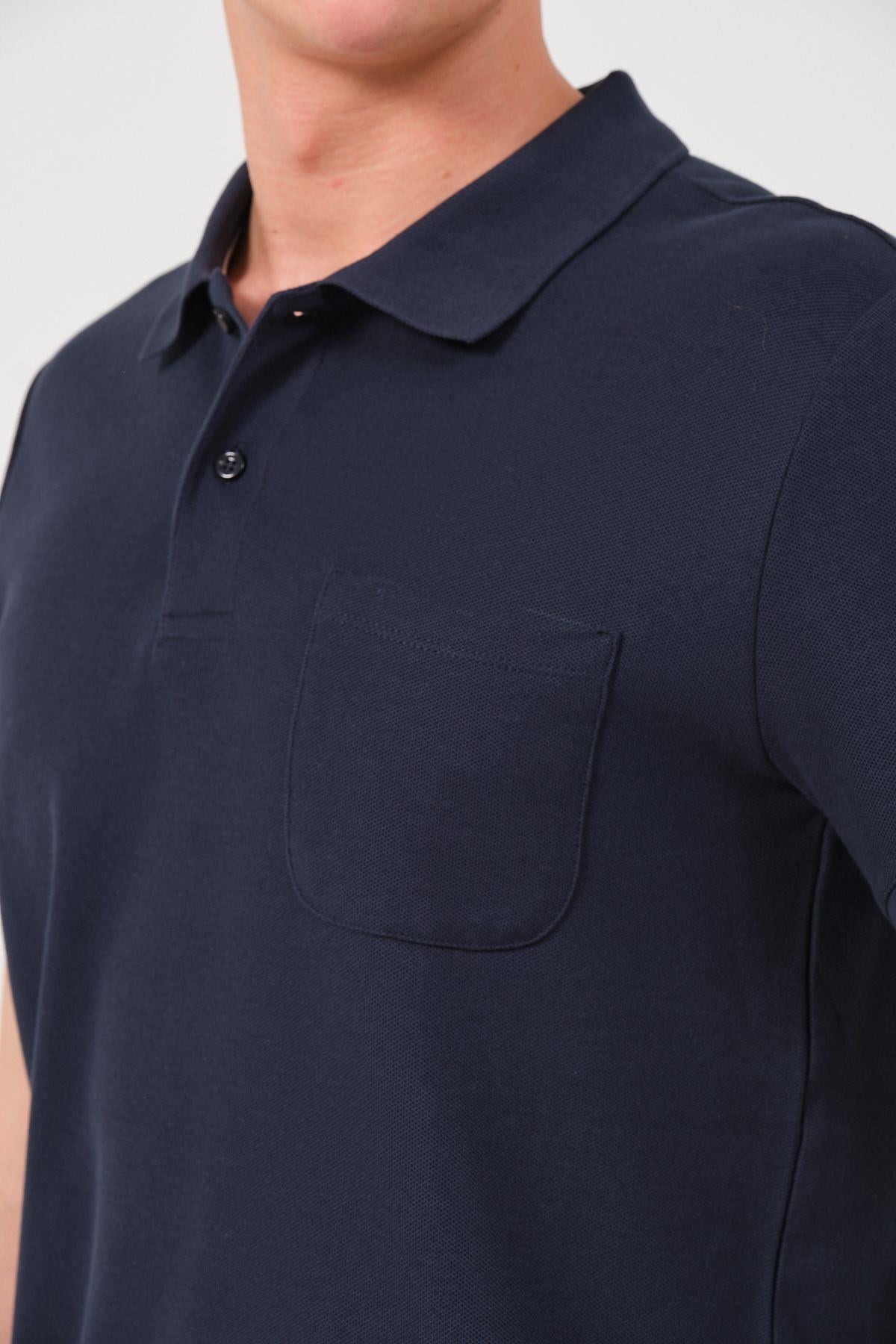Erkek Düz Renk Cepli Polo Yaka Tişört T-shirt