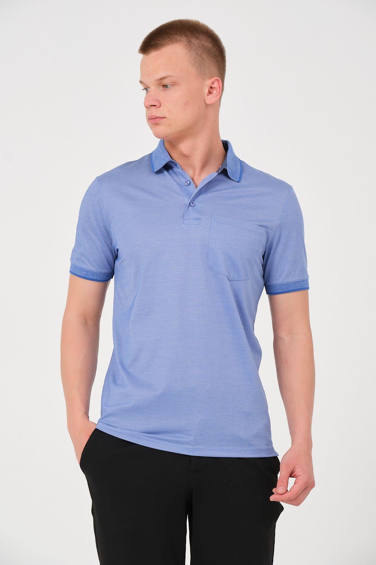 Erkek Düz Renk Cepli Polo Yaka Tişört T-shirt