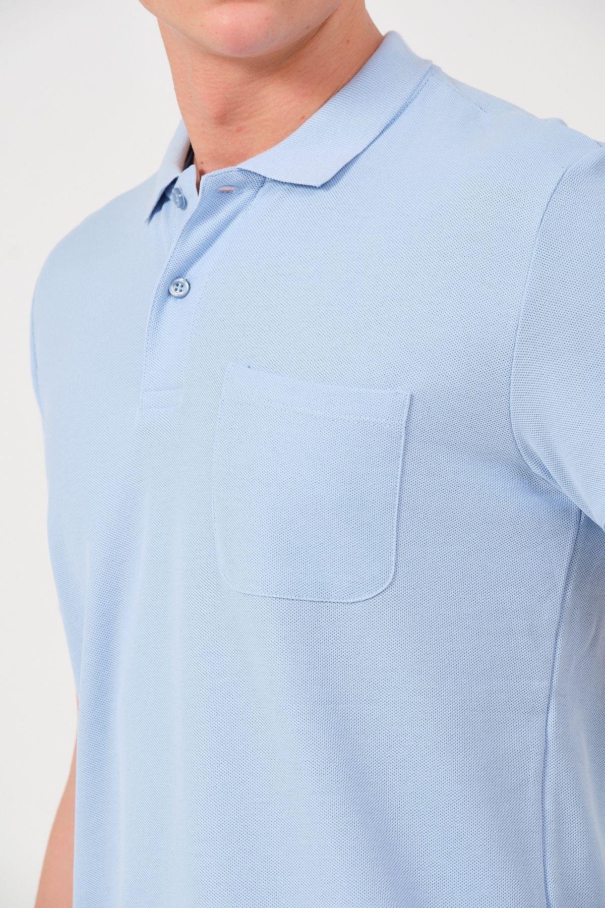 Erkek Düz Renk Cepli Polo Yaka Tişört T-shirt