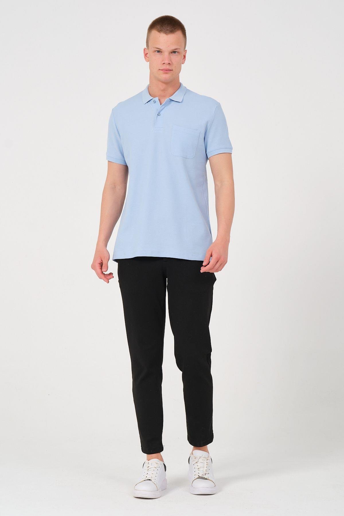 Erkek Düz Renk Cepli Polo Yaka Tişört T-shirt